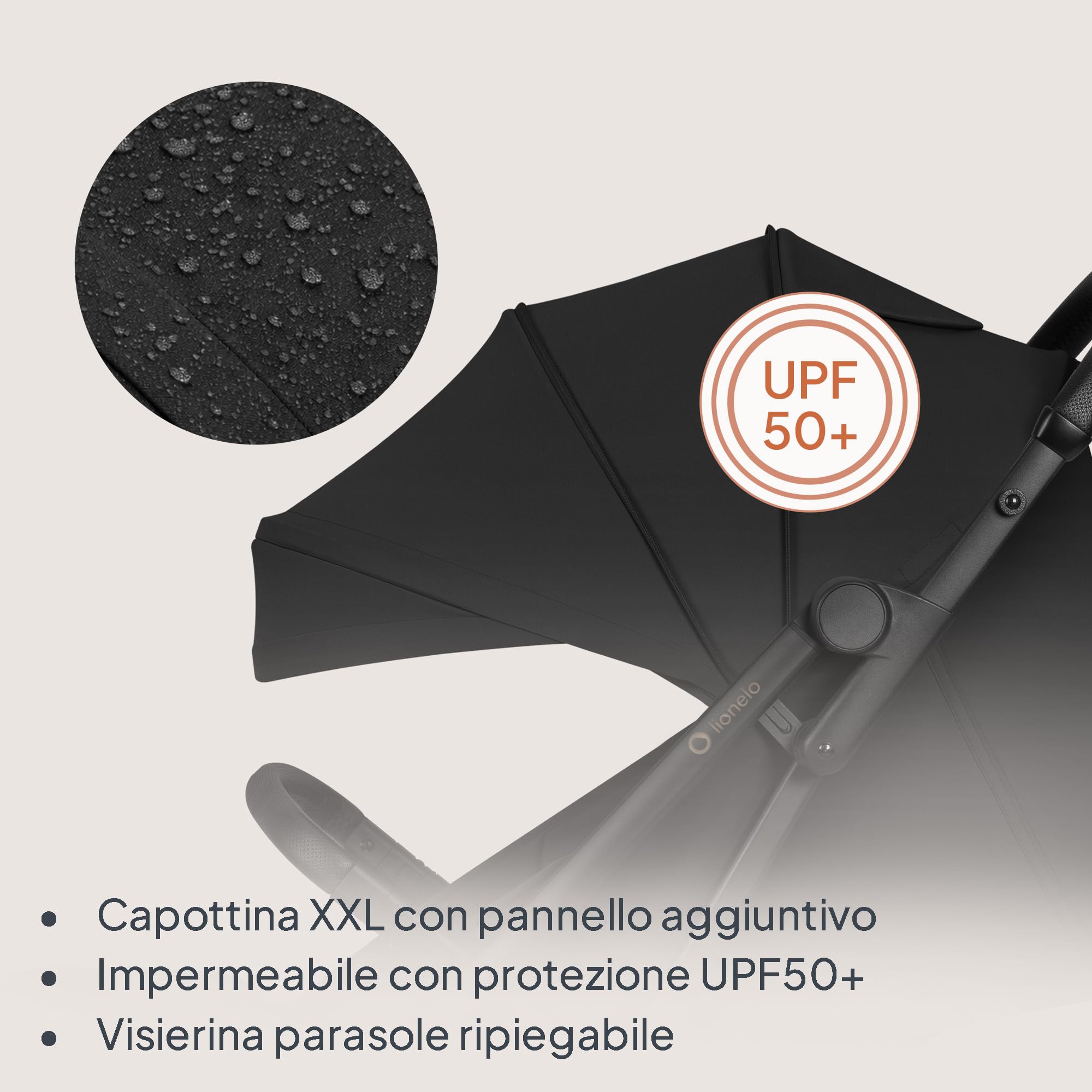 Lionelo TANSI Passeggino Leggero Compatto fino a 22 kg Pieghevole con Chiusura Automatica a una Mano, Ruote GravelTech Ammortizzate, Schienale Reclinabile, Cappottina Ventilata, Dri Seat Traspirante