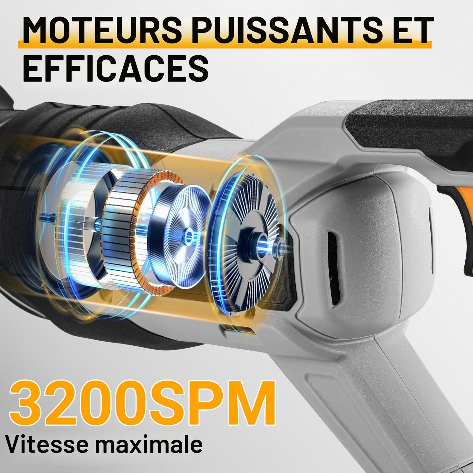 Scie Sabre Sans Fil: DEKOPRO 20V Scie Sabre - Changement de Lame Sans Outil, avec 2x2Ah Batterie, Vitesse Variable 3200 SPM, Course 20mm, LED - Scie Electrique Bois pour Métal/PVC/Jardin
