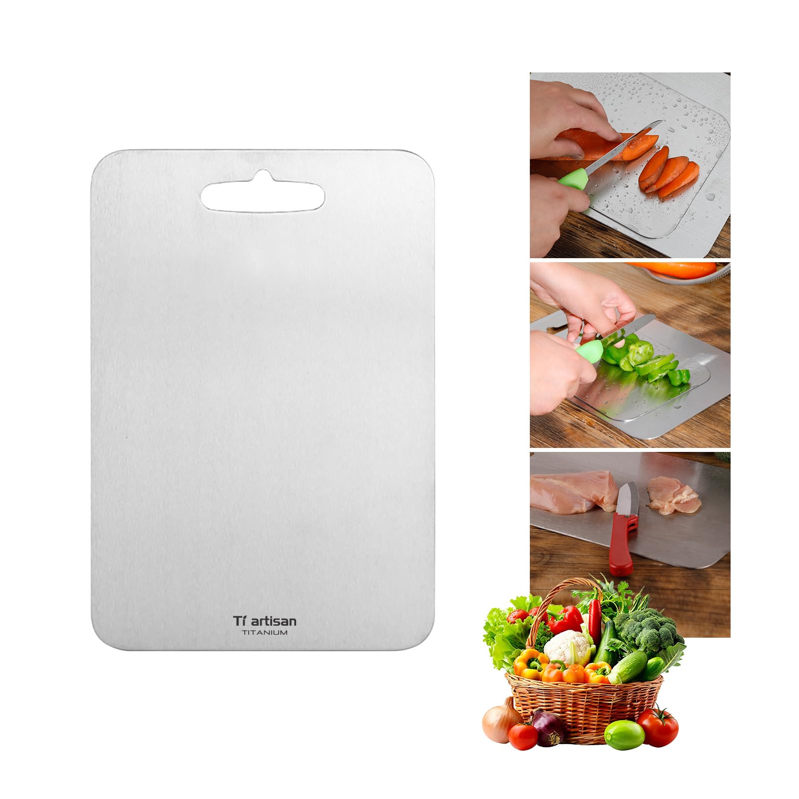 Ti Artisan Tabla de cortar de titanio, de doble cara, ligera para camping, cocina (mediana)
