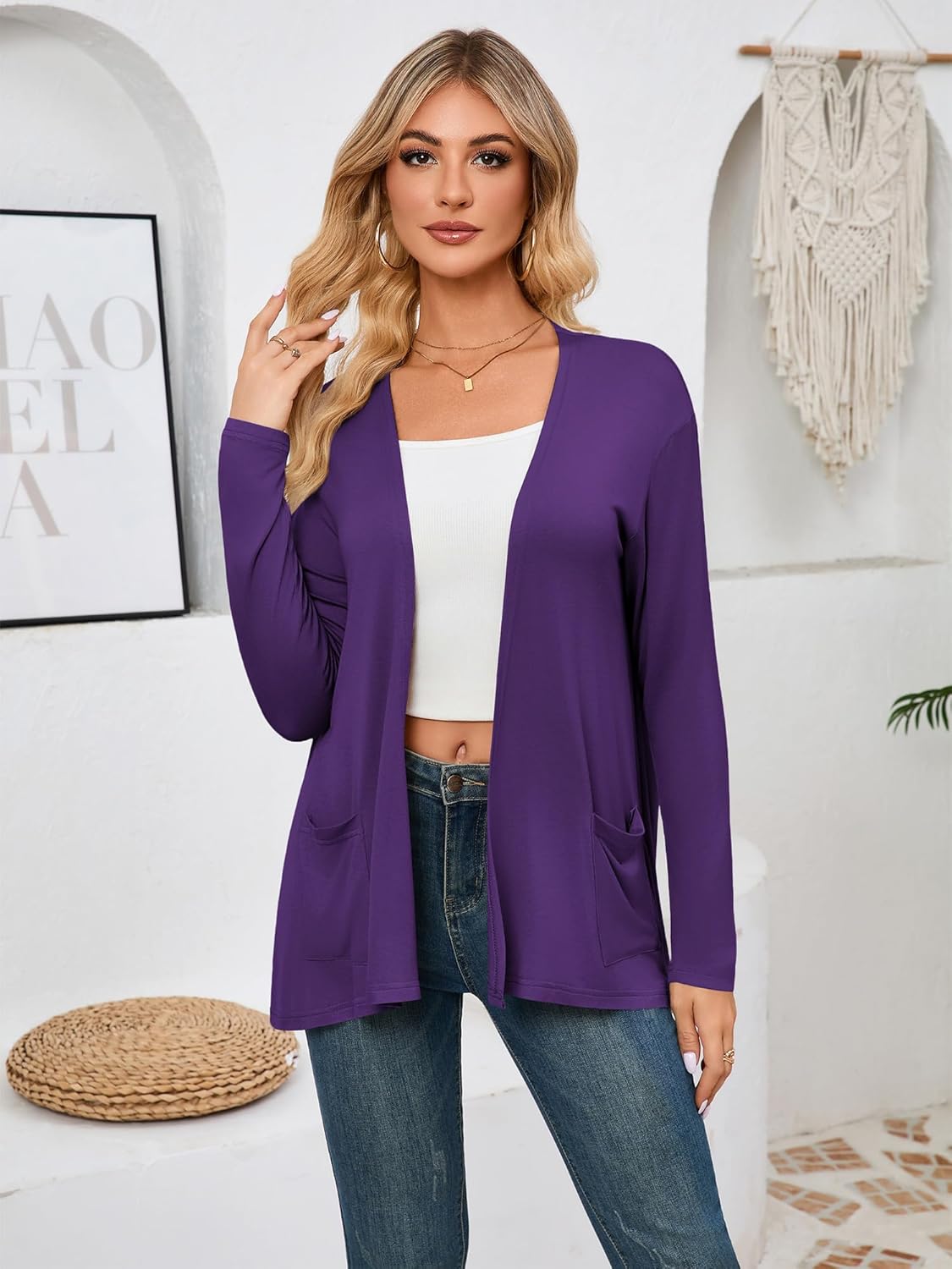 Womens Long Sleeve Open Front Cardigans with Pockets Casual Lightweight Cover Ups for Layering - Image 8