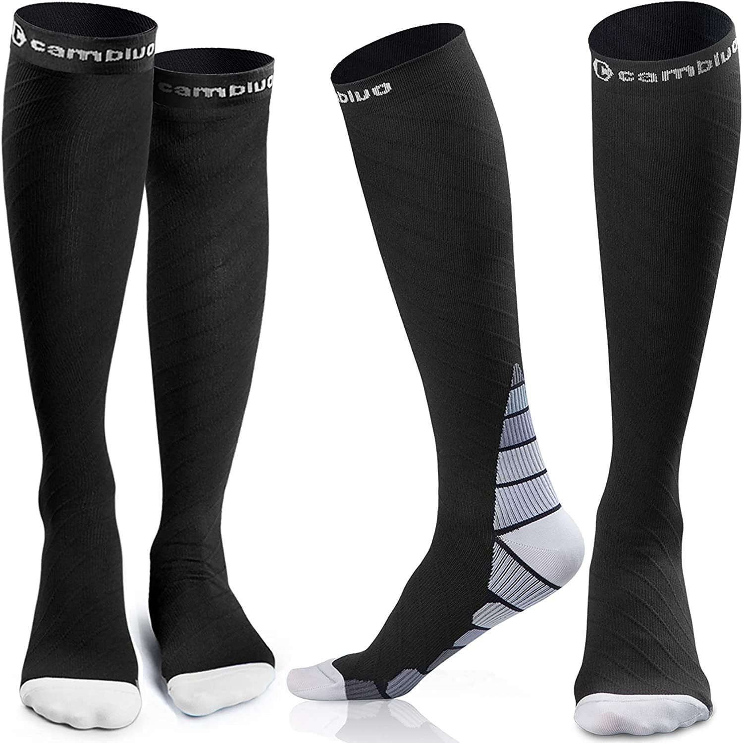CAMBIVO Calze Compressione Graduata Donna e Uomo 2 Paia, Calze Elastiche a Compressione Graduata per Sport, Running, Trekking, Viaggio in Aereo