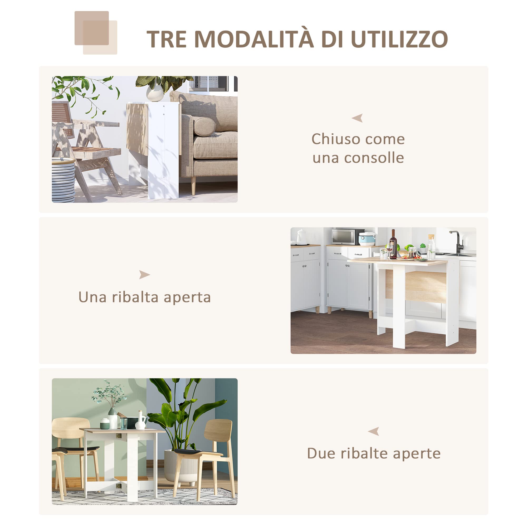 HOMCOM Tavolo da Pranzo Design Moderno Pieghevole Legno 103×76×73.5cm Rovere Bianco