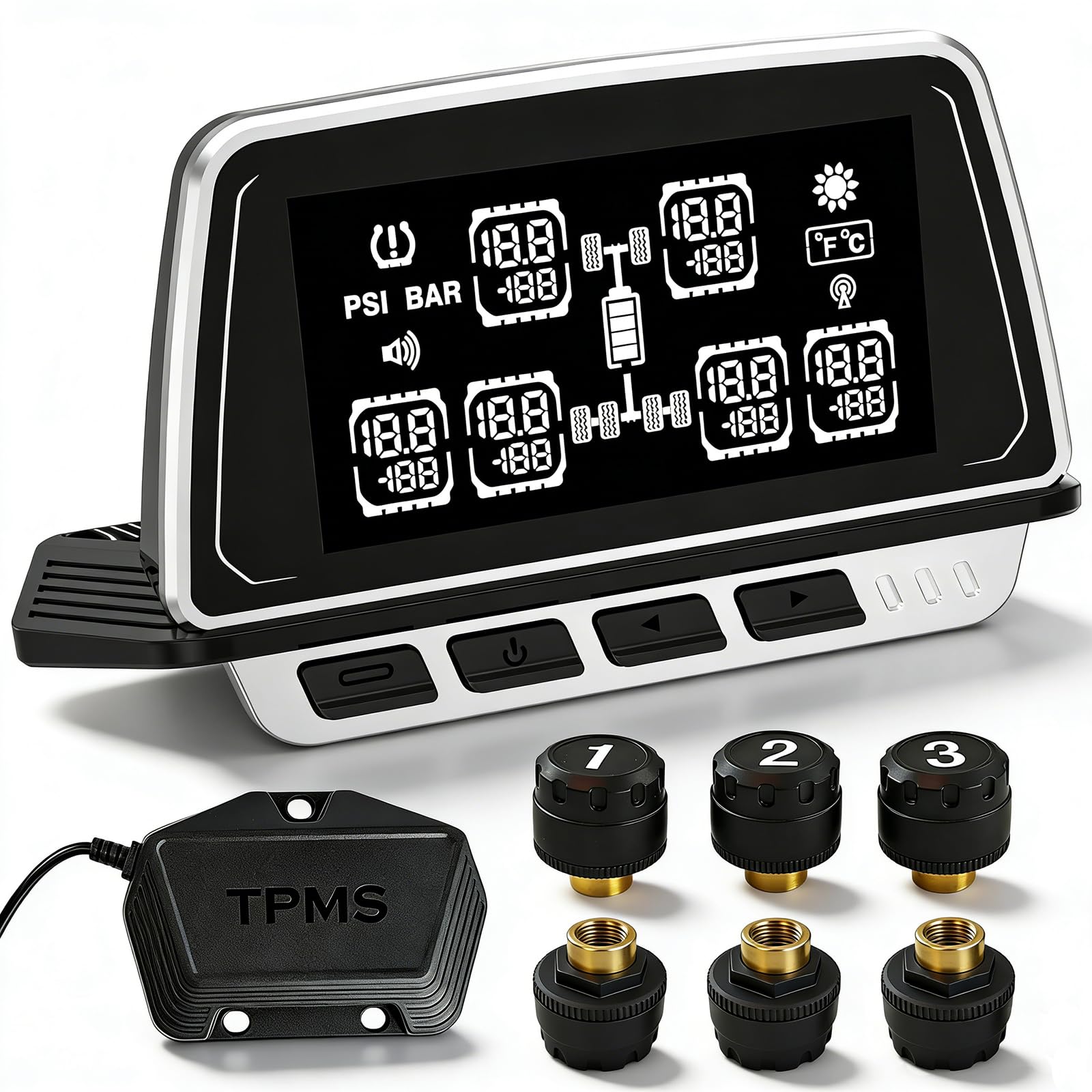 Photo 1 of Sagetactilis Tire Pressure Monitoring System, RV TPMS with Signal Booster/Repeater, 6 Sensors & 6 Alarm Modes, Real-Time Monitor & Solar Charging, 0-116PSI for Trailer Truck Motorhome 5th Wheel Camper