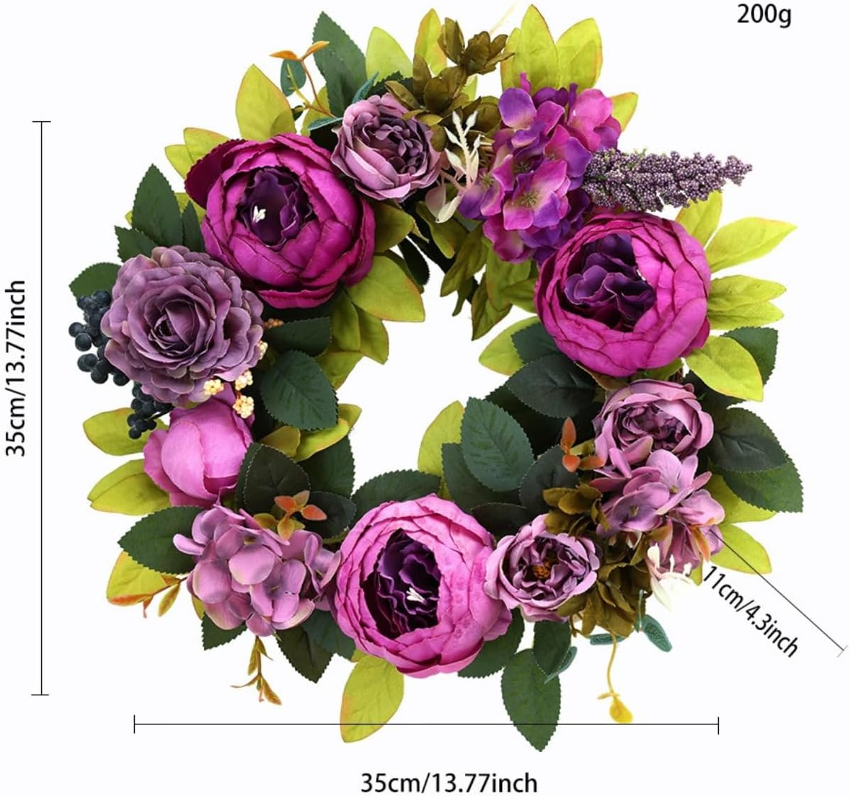 Artificial Peony Flower Wreath, Spring Peony Simulation Flower, Used for Front Door Christmas Weddings, Parties, Decoration(Purple)