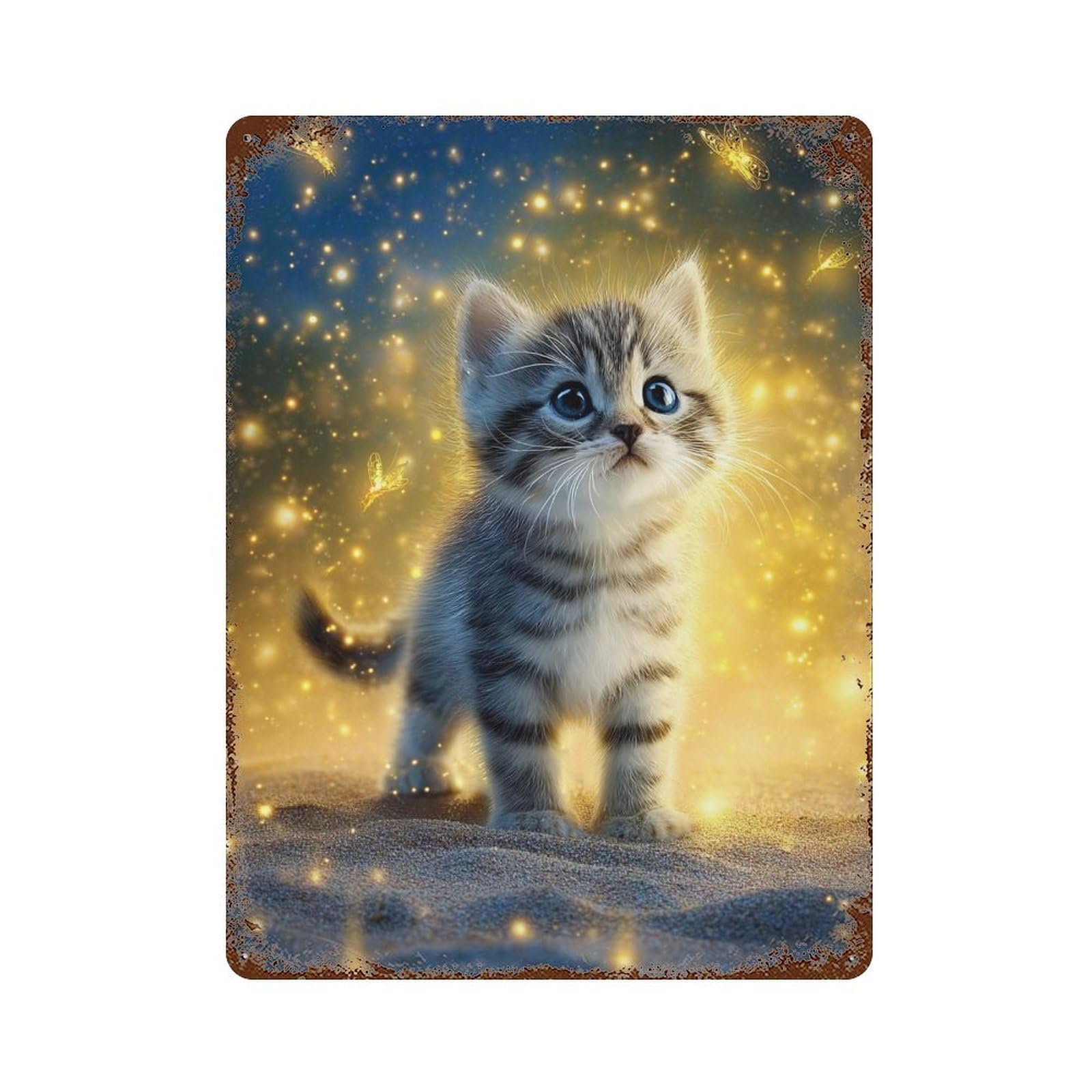 Magical Kitten Glitter Retro Metal Sign 15.7"x11.8", Classic Wall Plaque for Basement, Hobby Room And Garage Decor