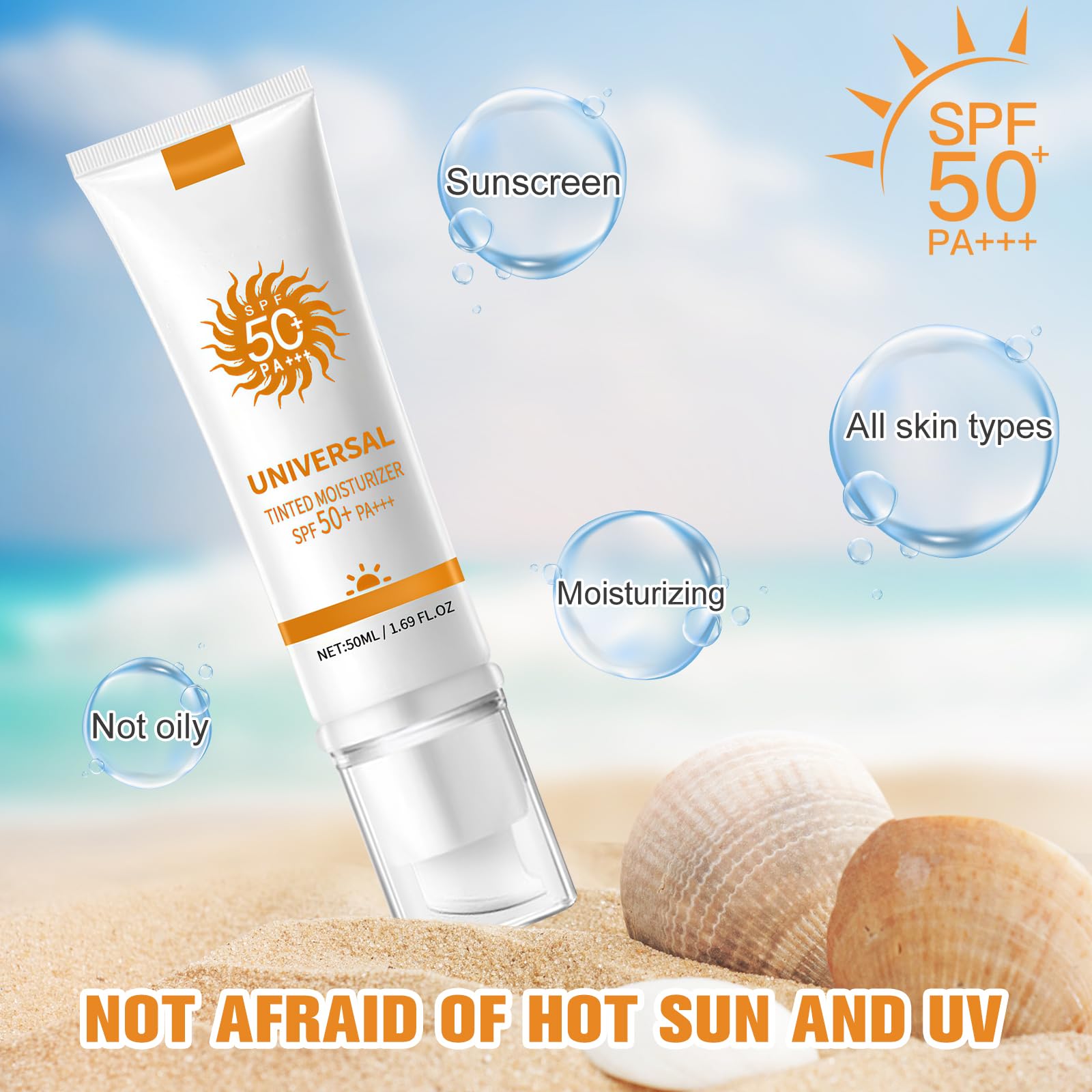 Rednow Fps 50 Color Face Sun Protection Universal Hidratante y Tintado Face Protector solar Hidratante Esencia Facial Protector Solar Hidratante No Pegajoso | Tamaño de viaje (2