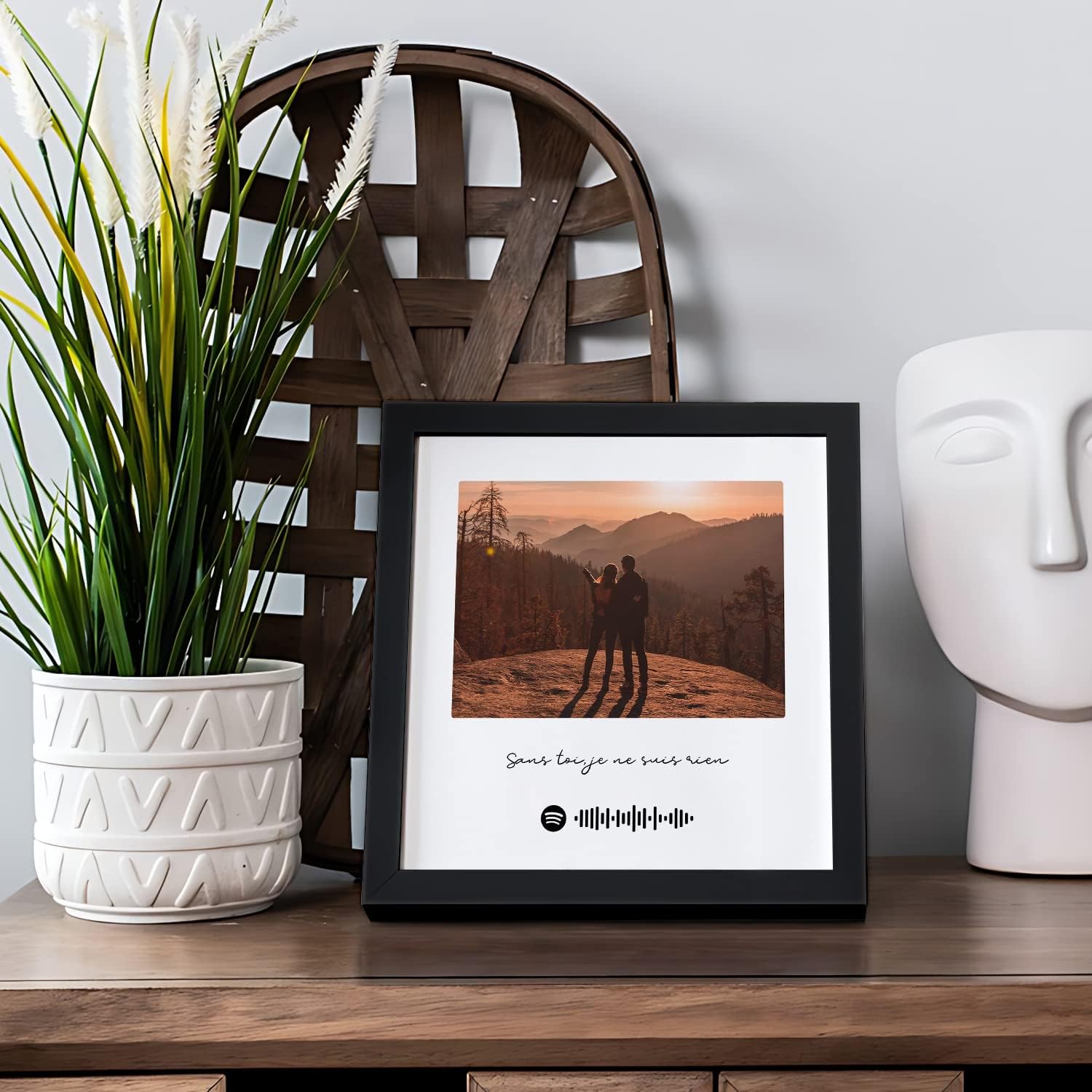 custom spotify music code photo frame with scannable song code, picture and personalized text, acrylic photo frame gift for music lovers