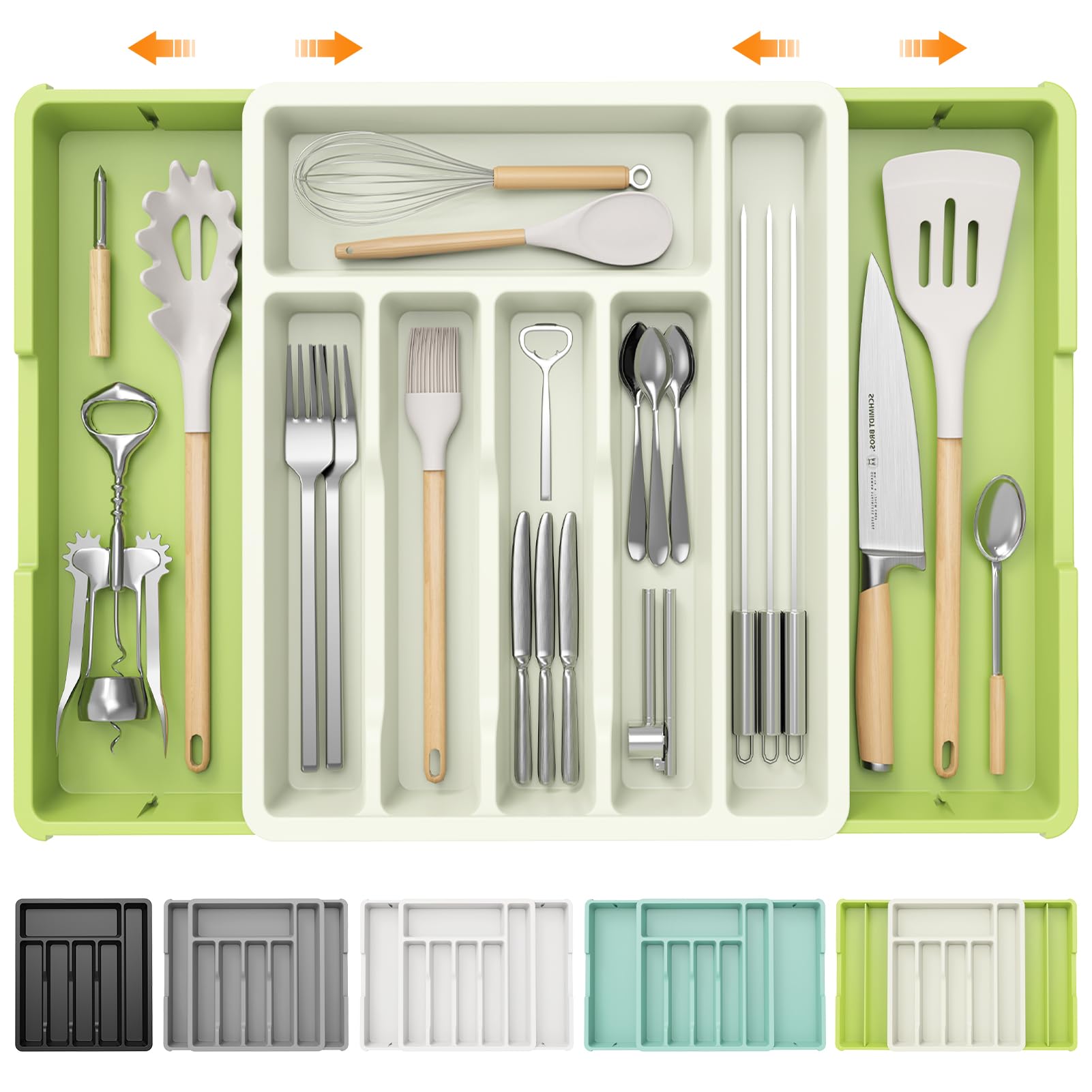 iDavosic.ly Cutlery Drawer Organiser, Large Utensil Tray for Kitchen, Green