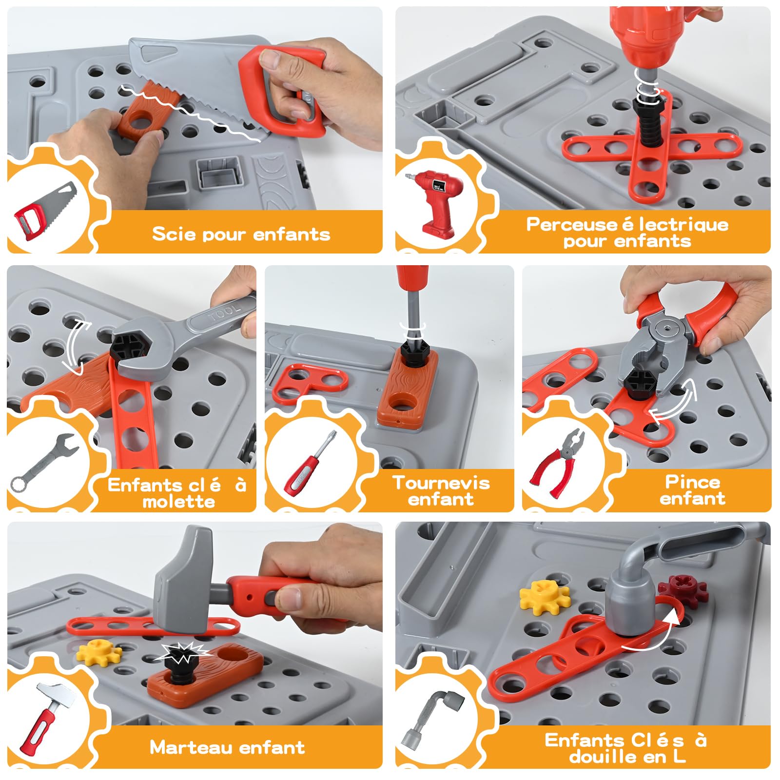 JONRRYIN Outils et Etabli pour Enfants, 46 Pièces Boite a Outils Jeux avec Perceuse, Malette Outils Enfants Jeu de Rôle Jouet éducatif pour Garçons et Filles (Bleu)