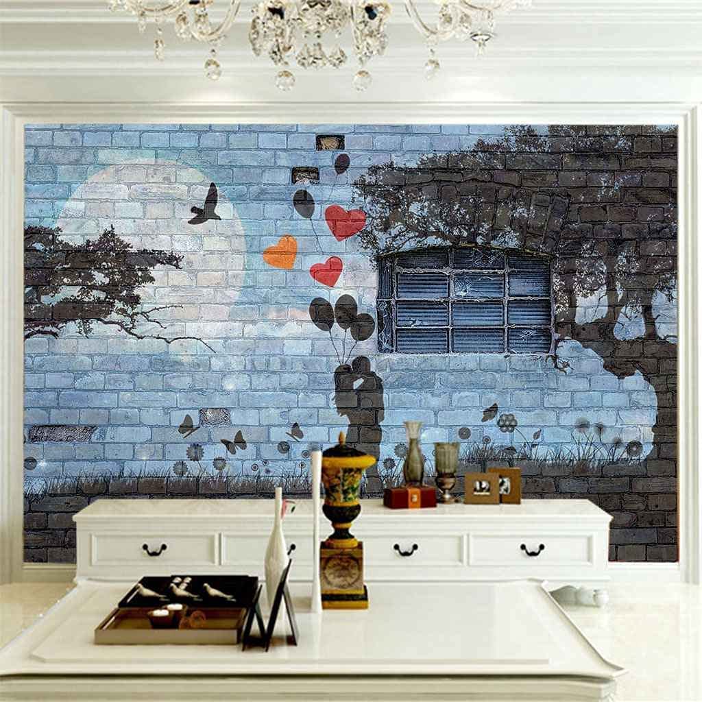 Papel Pintado Mural, 3D Pareja, Grafiti, En, Pared Ladrillo Papel Tapiz Autoadhesivo Para Sala De Estar, Dormitorio, Tv, Fondo, Oficina, Restaurante, Habitación, Foto De Pared 250(ancho)x175(alto)cm
