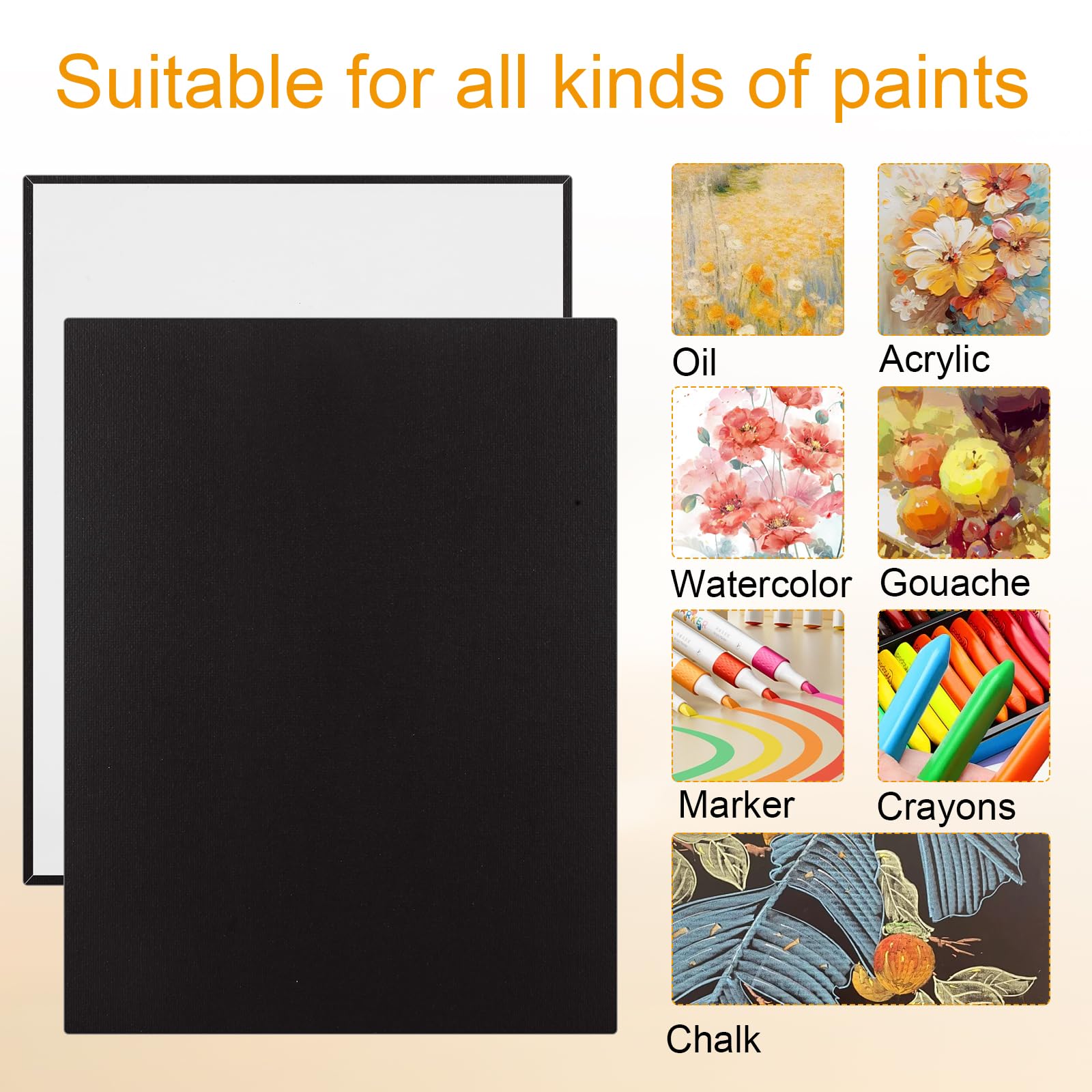 Lot de 24 toiles noires de 20,3 x 25,4 cm pour peinture, dessin et fournitures artistiques, petites toiles vierges pour peinture acrylique, peinture à l'huile, aquarelle, tempera