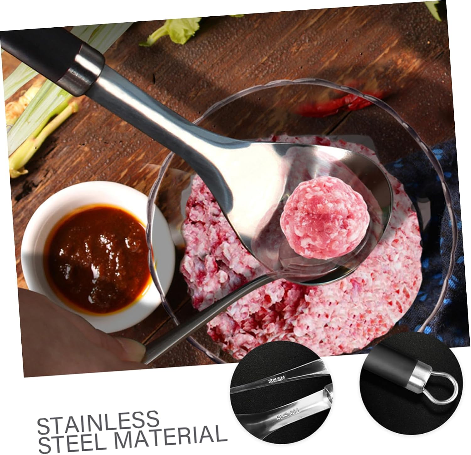 Meatball Making Tools Non-stick Meatball Spoon Stainless Steel Spoon Hook Hole