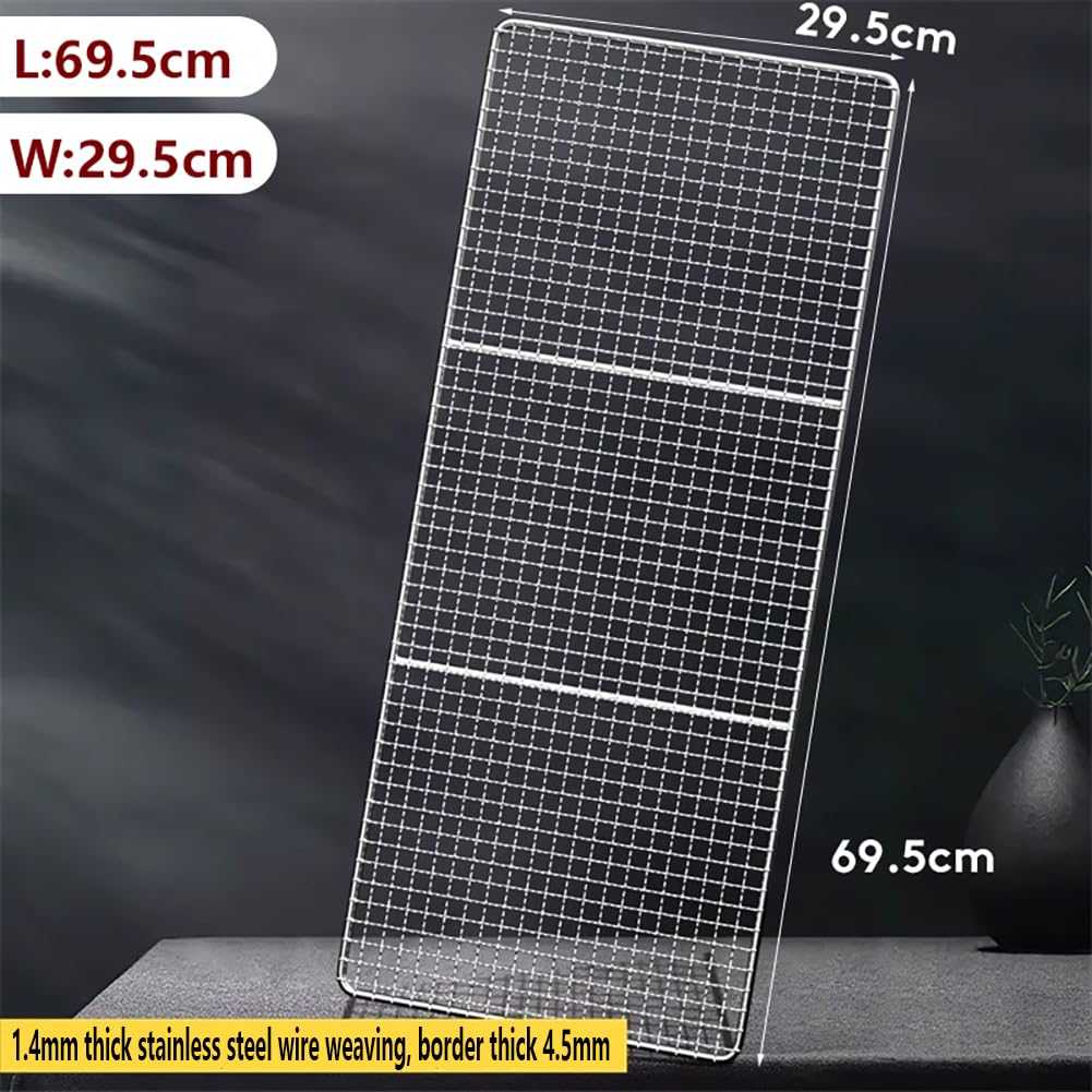 Griglia per barbecue oversize in acciaio inox, 69,5 x 29,5 cm, resistente, multiuso, per cucinare all'aperto, campeggio, costolette, manzo, pollo e verdure