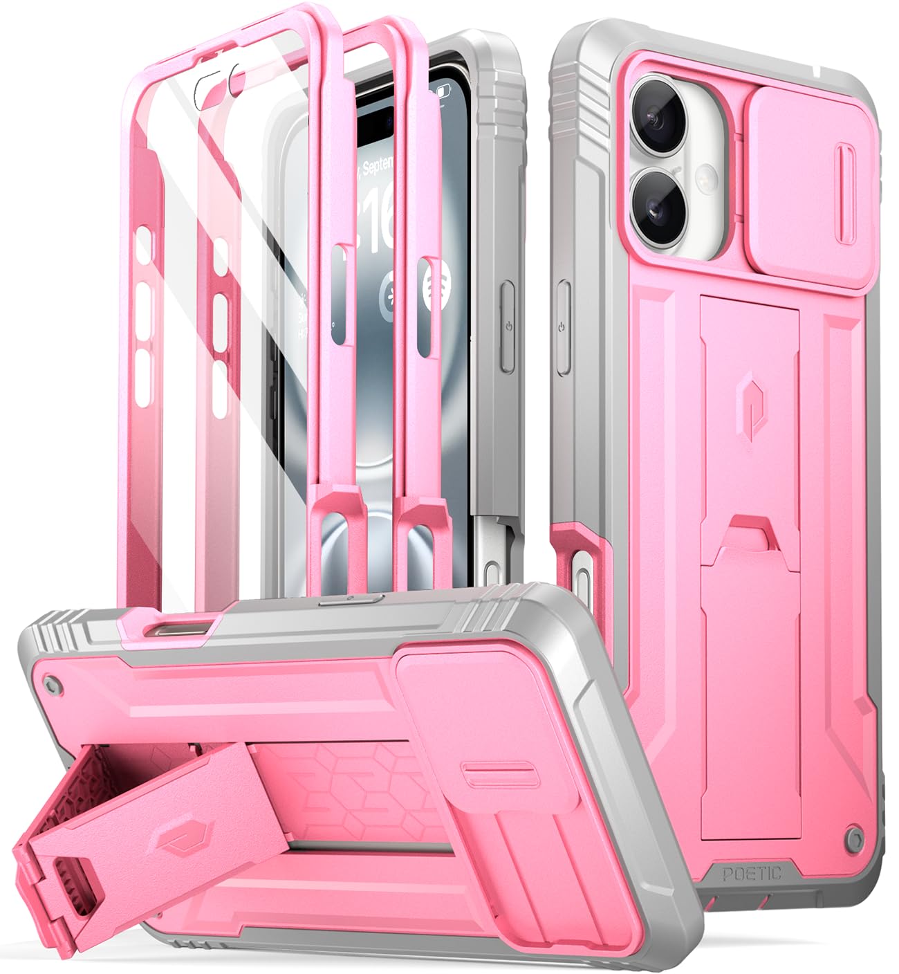 Poetic Revolution Case for iPhone 16 Plus 6.7 inch, [Slide Camera Cover], Full-Body Military Grade Rugged Shockproof Cover with Kickstand and