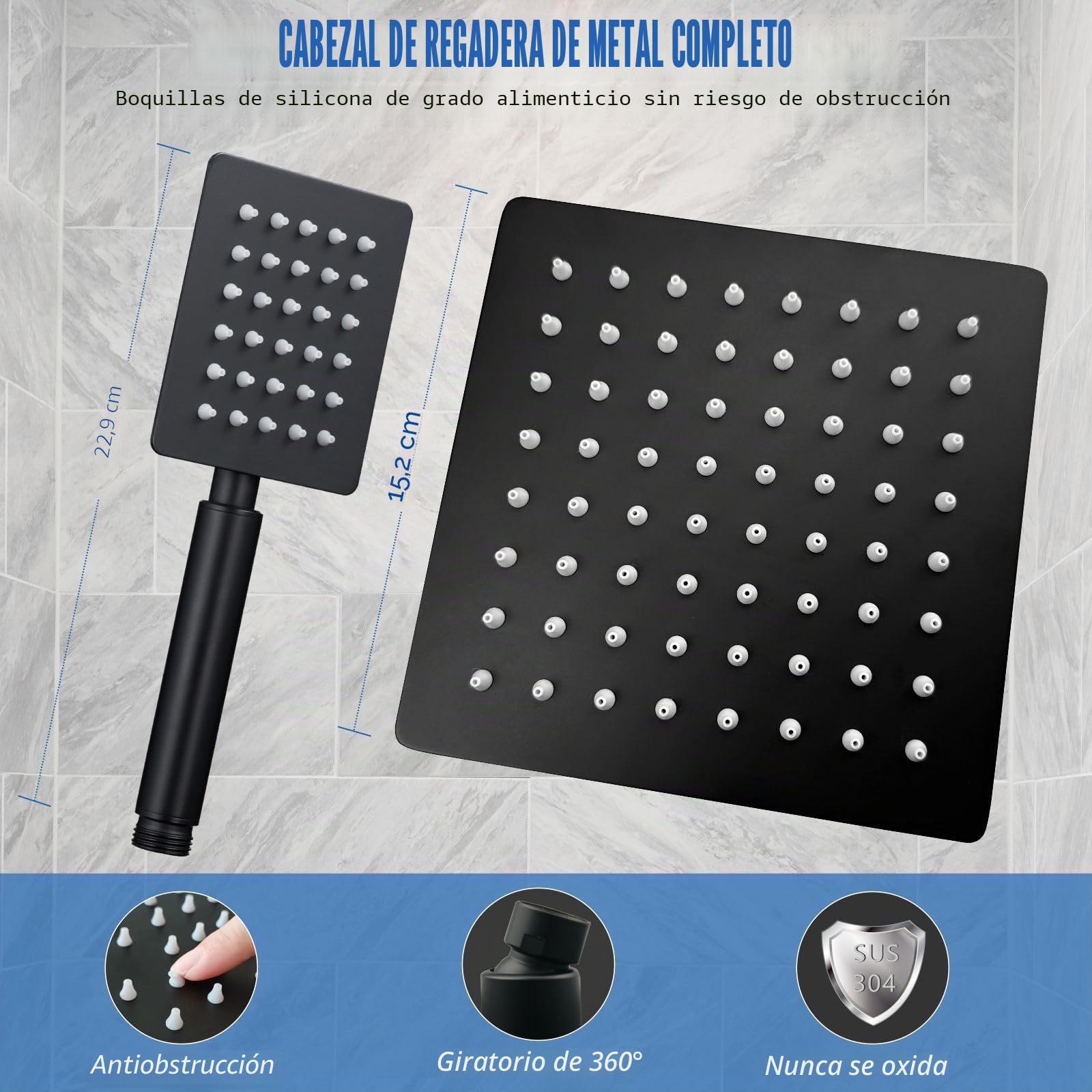 Voolan Cabezal de ducha doble para parejas, cabezal de ducha de lluvia de alta presión y spray de mano, cabezales de ducha dobles ajustables para baño de 2 personas (negro)