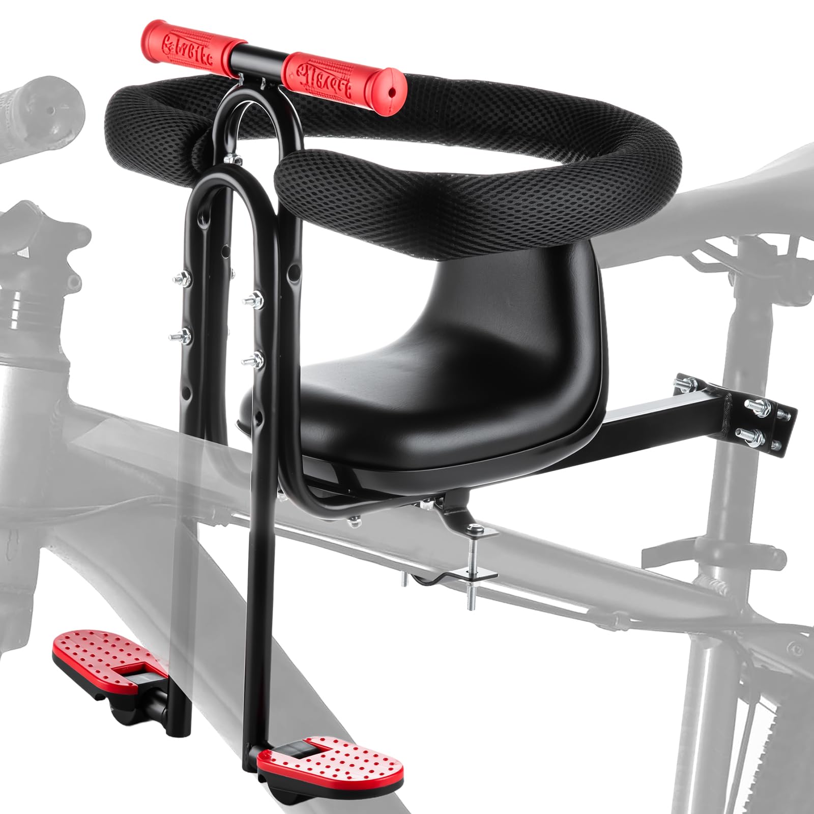 Photo 1 of MindWissUp Kids Bike Seat Front Mounted, Detachable Bike Chair for Child with Armrests Foot Pedal Guardrail Bicycle Seat for 45 lbs Toddler Compatible with All Adult MTB