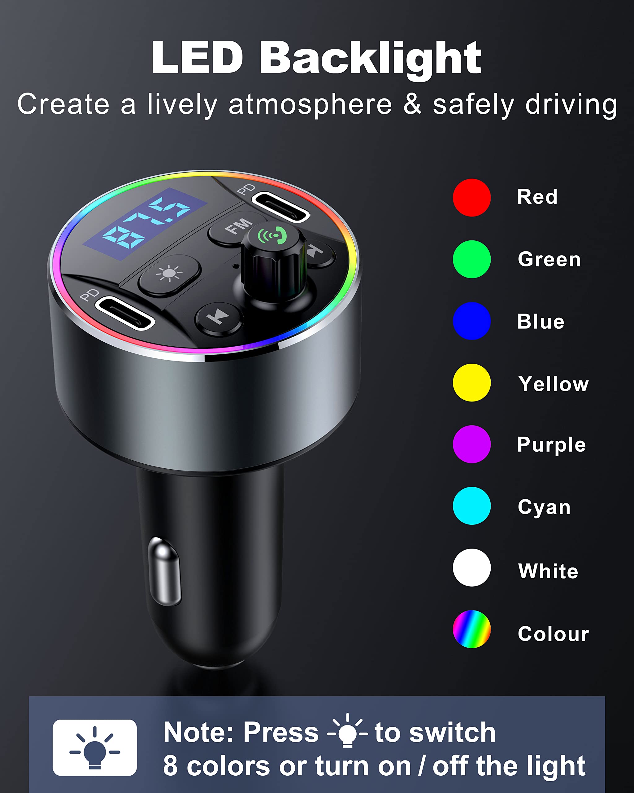 Bluetooth 5.3 FM-Transmitter, Dual PD 40W Typ-C USB kfz Schnelles Ladegerät, Kabellos Bluetooth Auto Adapter mit Mikrofon und HiFi-Sound MP3 Musikplayer, Radio Audio Receiver Support Freisprechanrufe