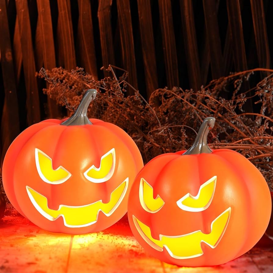 Halloween Pumpkin 多色LEDライト付き Amazon.com: Rocinha 2 Pack Plastic Jack O Lantern Pumpkins