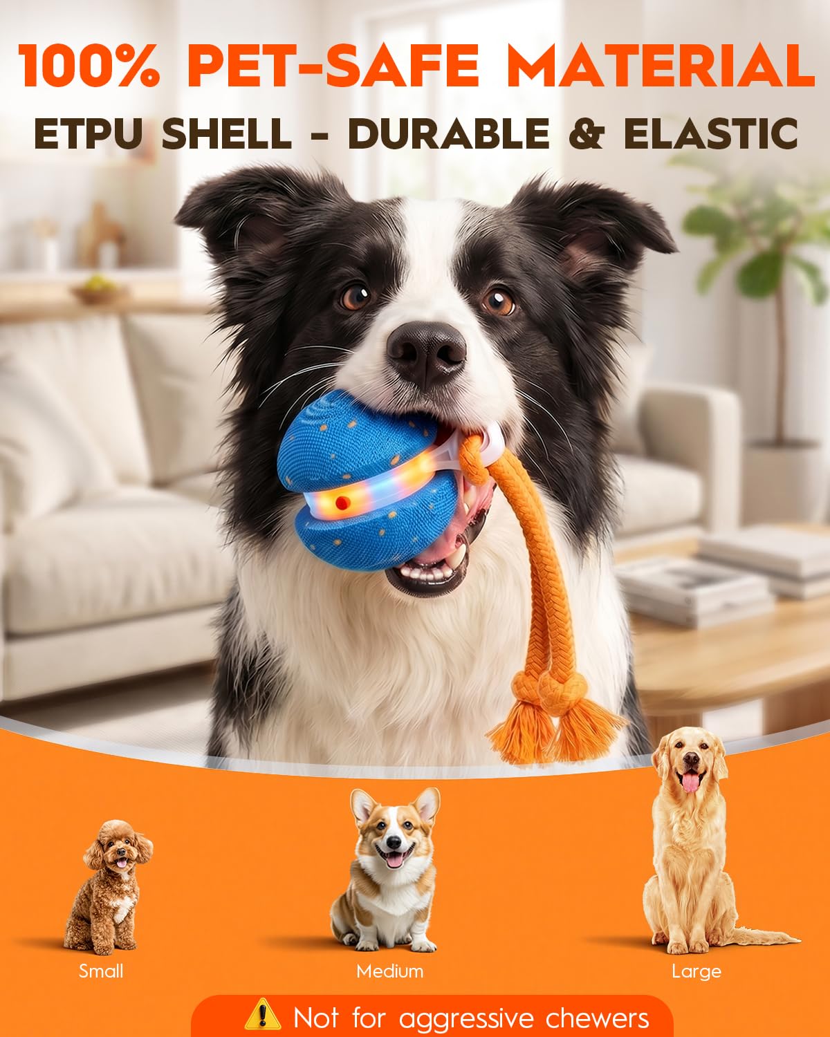 Xeuch Jouets interactifs pour chien, balle automatique irrégulière et roulante pour chien avec 2 modes de vitesse, matériau E-TPU, jouets pour animaux de compagnie activés par le mouvement avec corde