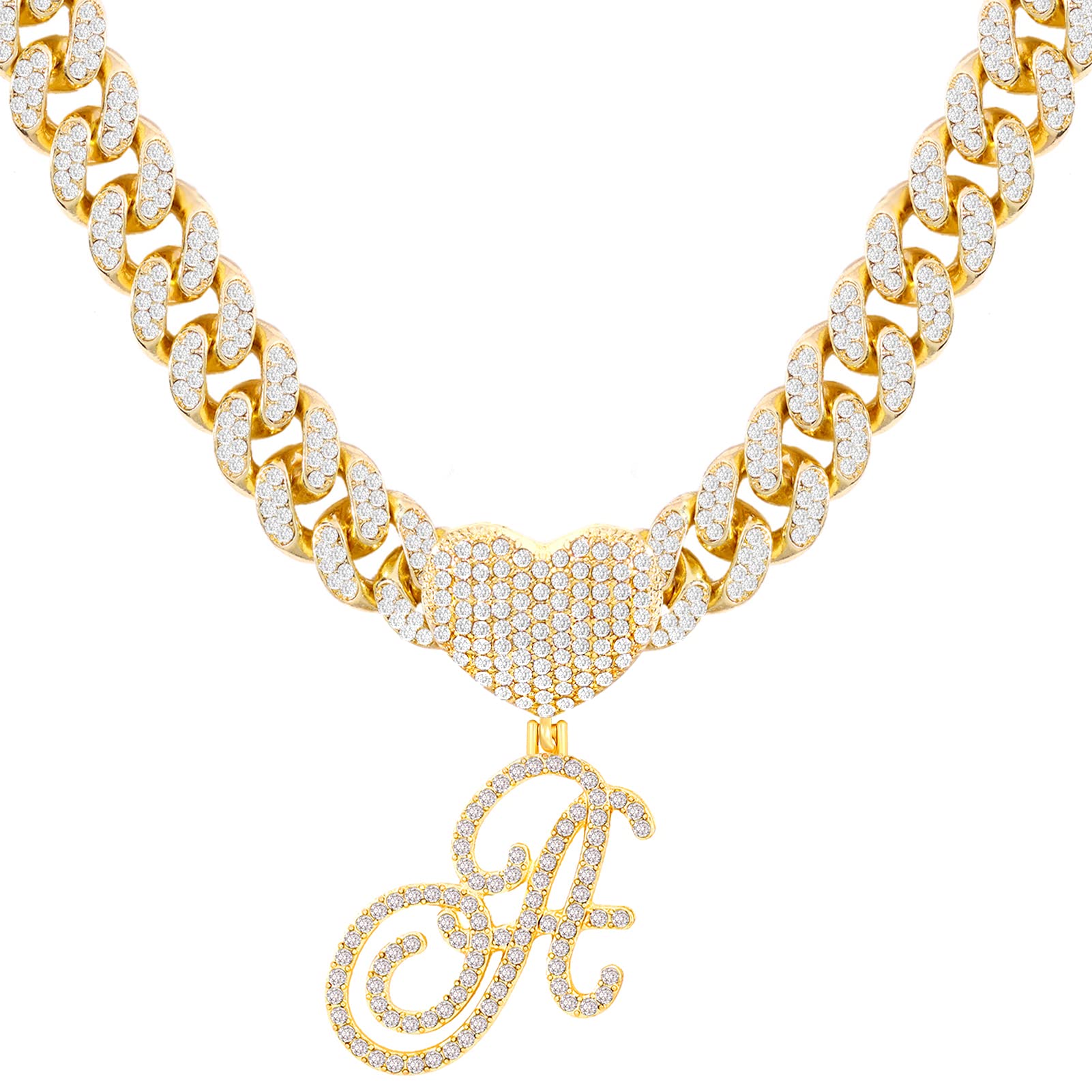 Ptjdsmf Gold Initial Cuban Link Chain For Women Miami Iced