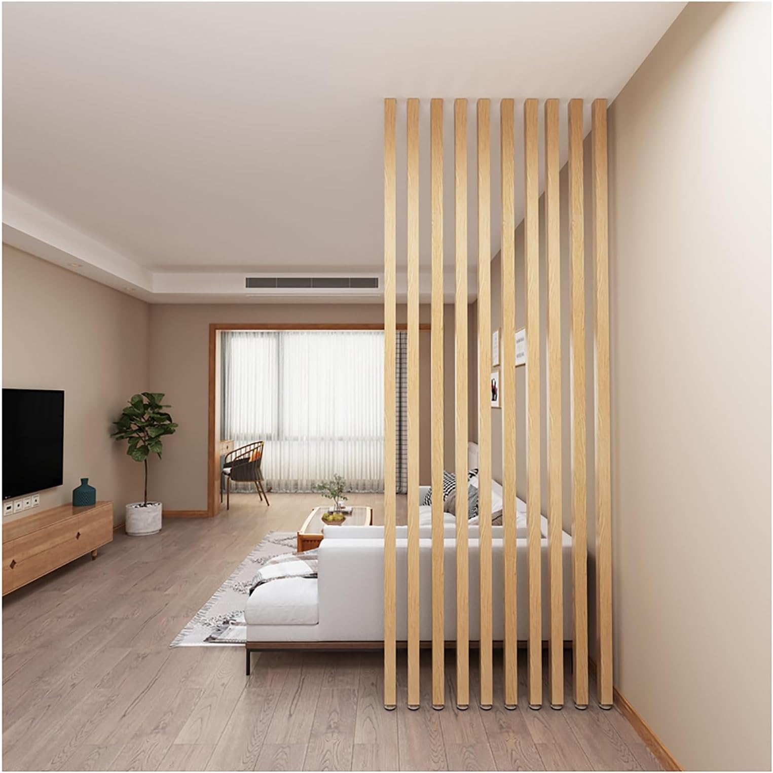 Ceiling to Floor Solid Wood partition，Screen Partition Post Living Room Simple ，Privacy Screens Room Partition Post，Modern Floor-to-Ceiling Partition for Living Room(6root,215cm/84.6in/7.05ft)