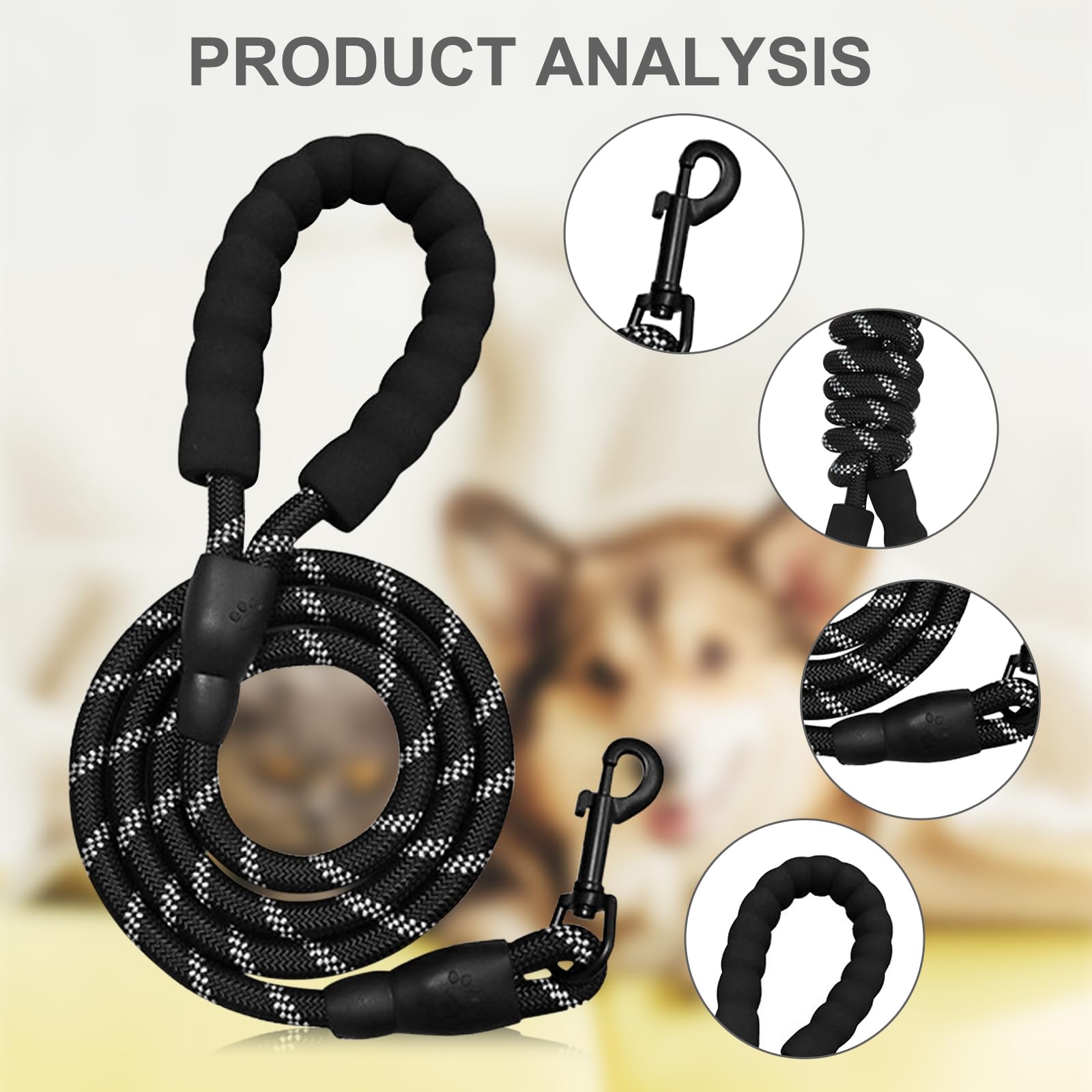 HEITAOZHUANYING 1.5m Rope Dog Lead, Clip On Waste Bag Dispenser - Image 4