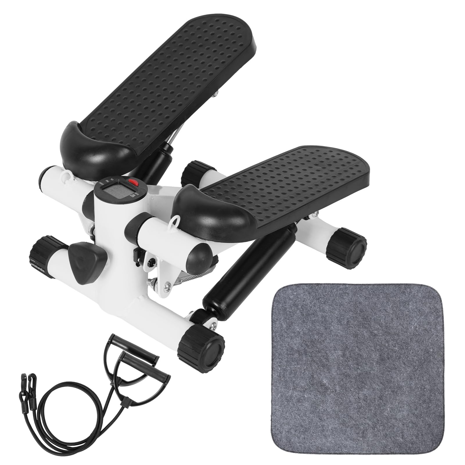 Steppers for Exercise at Home, Mini Steppers with Resistance Bands, Upgraded Air Powered Stair Steppers with Weight Loading, Super Quiet Hydraulic Fitness Stepper with LED Monitor Black