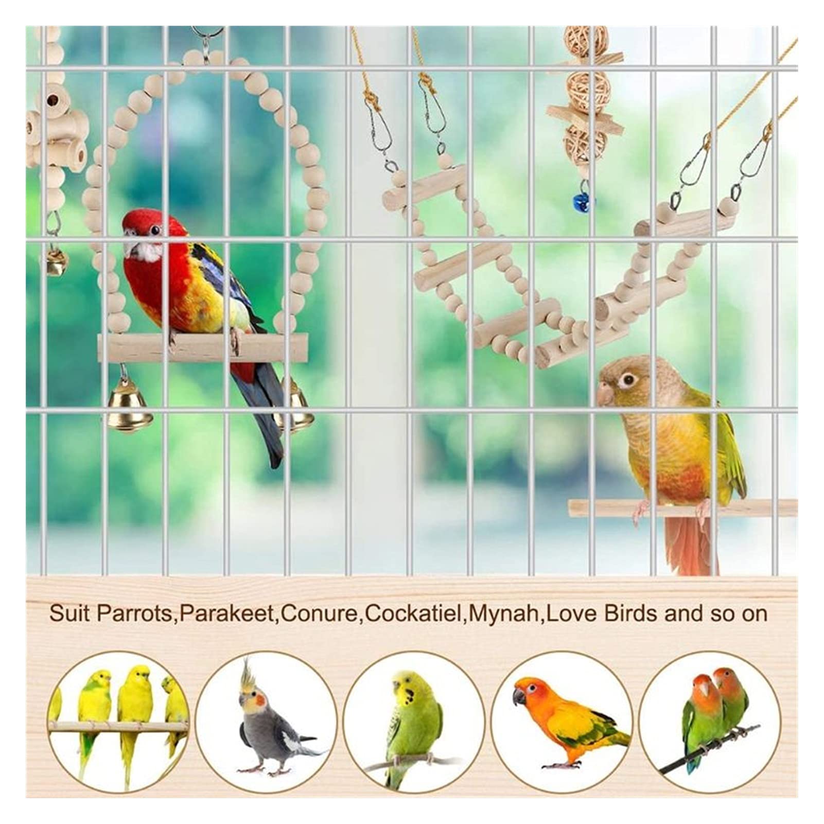 Jouet pour oiseaux 9 pièces / jeu d'oiseau perroquet balançoire jouet à mâcher debout hamac escalader échelle cage à oiseaux pour Budgerigar setconure