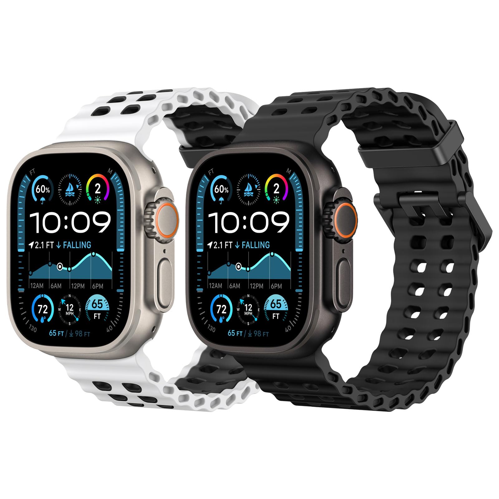 MoKo 2Pack Breathable Ocean Strap Compatible with Apple Watch Ultra 3/2/1 49mm,S11/S10 46mm,9/8/7 45mm,SE3/SE2/SE/6/5/4 44mm,3/2/1 42mm, Bicolor