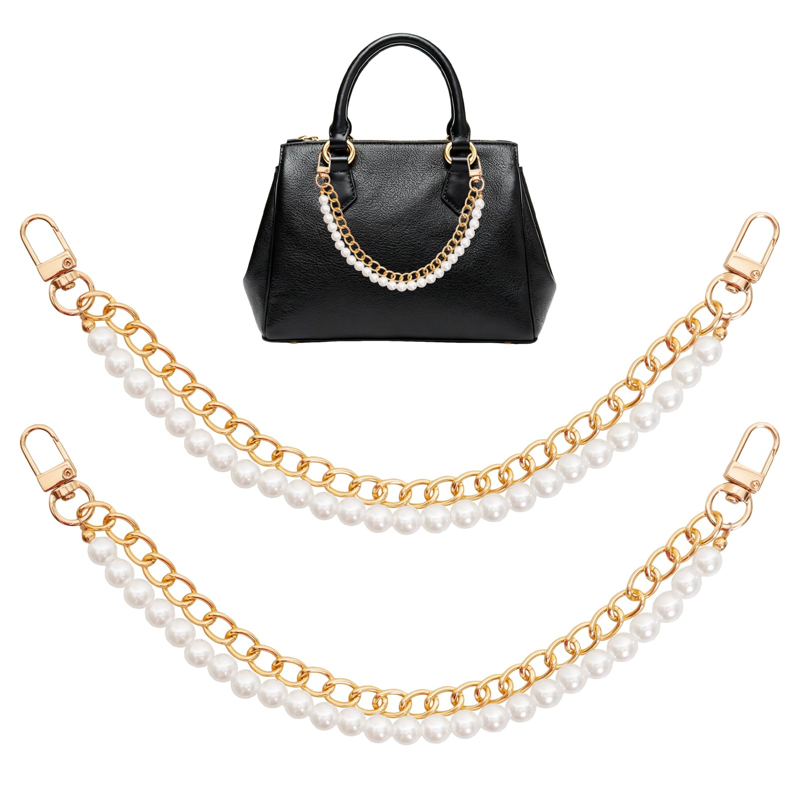 Shidara 2 Pcs Premium Pearl Purse Chain Gold Purse Extender Chains Metal Shoulder Strap Short Handle Replacement Bag Strap Imitation Pearl Crossbody Bags Wallet Handbag Charms Accessories for Women-picture-48