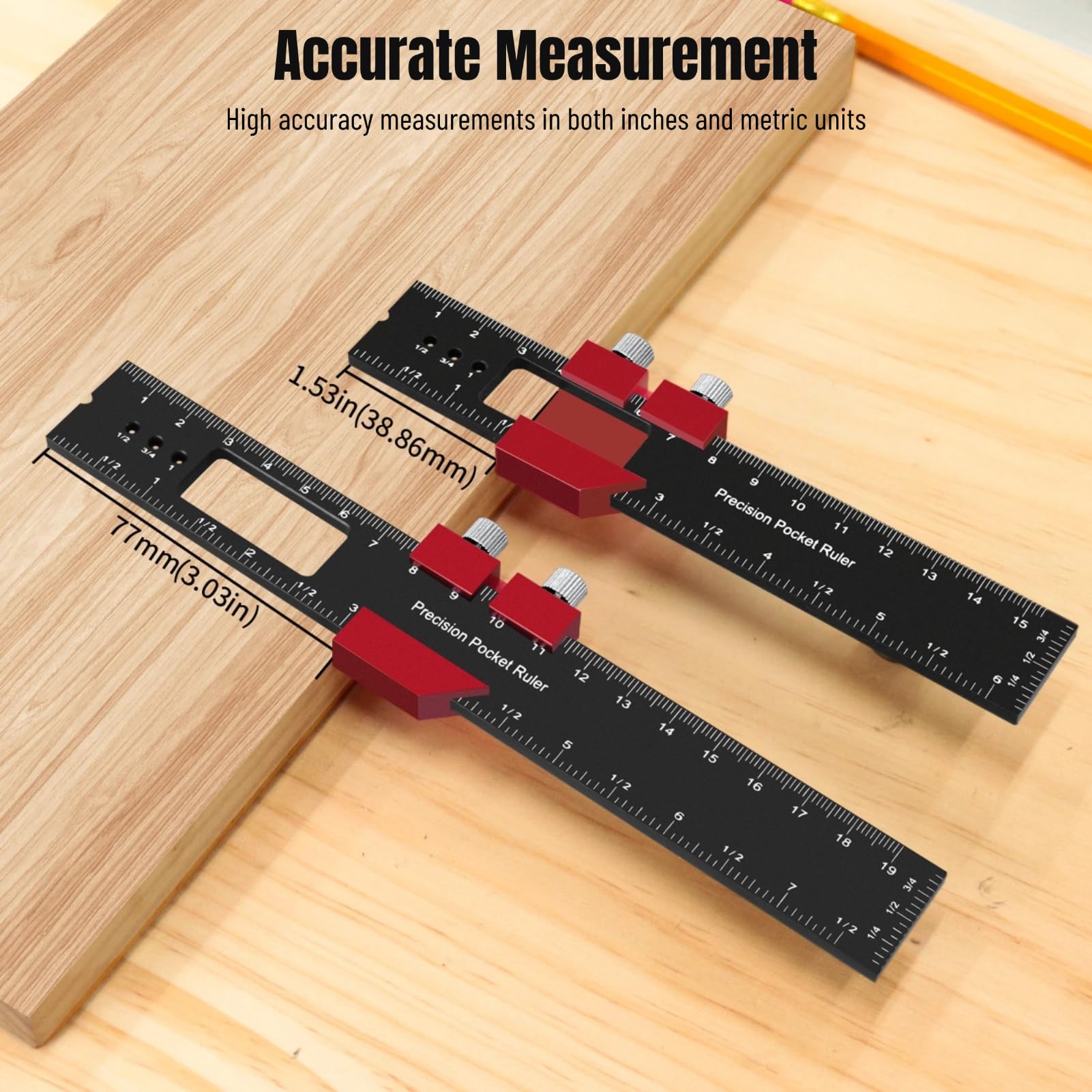Woodworking Ruler with Slide Stops, 3PCS T Type Scribing and Square Ruler - Image 3