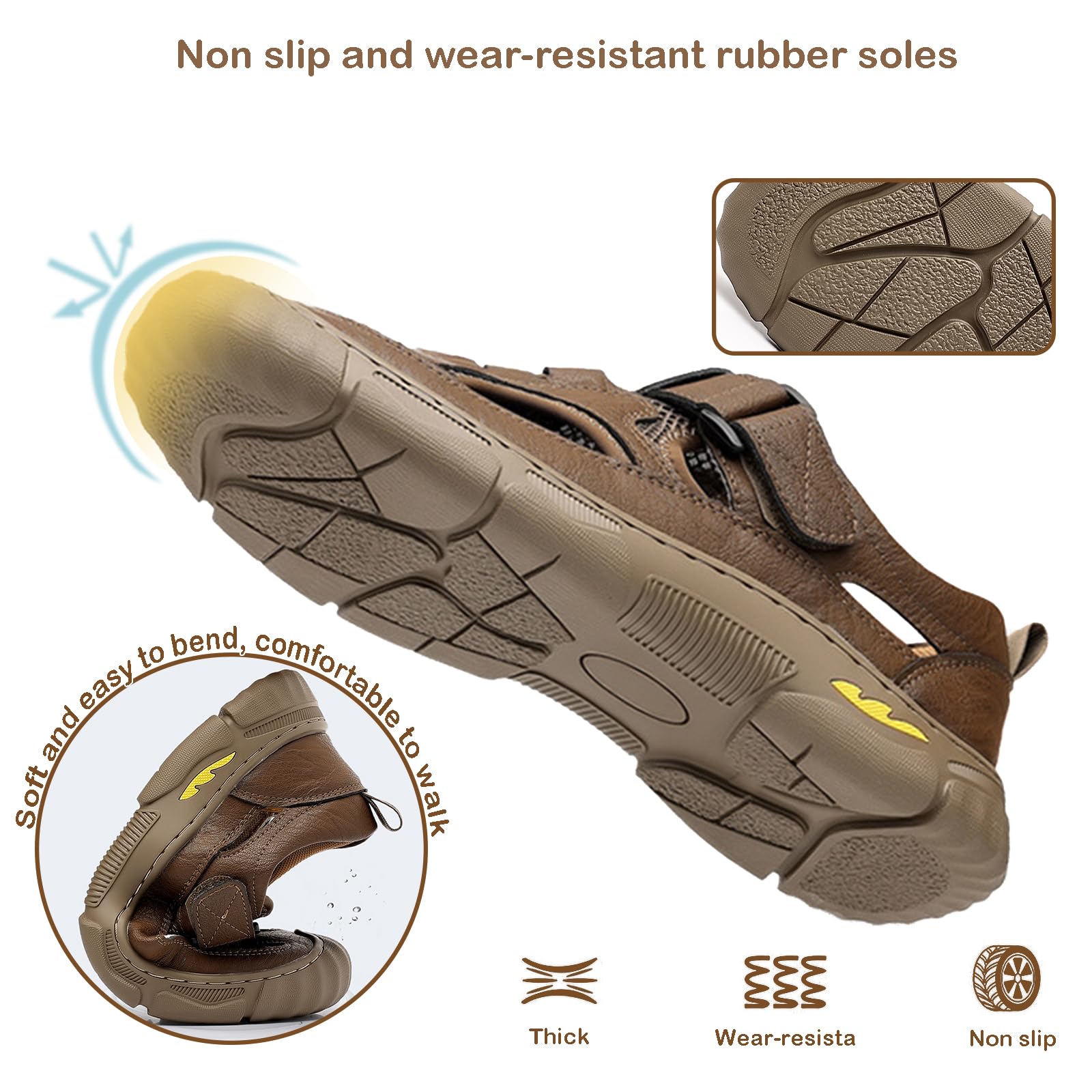 Sandali Uomo Estivi Leggero Pelle Traspirante Regolabili Comodi Scarpe da Escursionismo Sportivi Sandali per Casa Mare Spiaggia Piscina