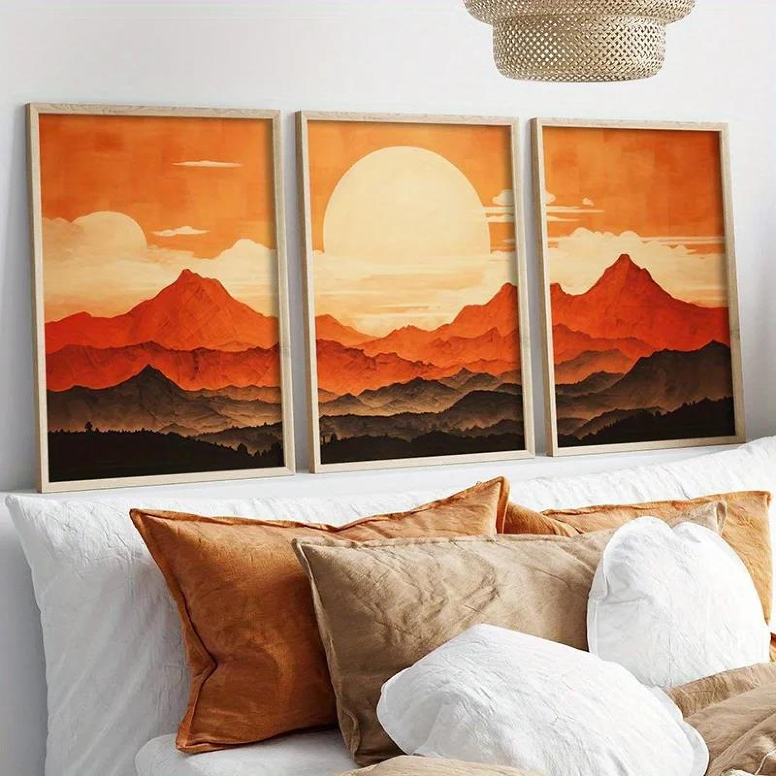 Baibexing Abstract Sunset, Mountains Landscape Canvas Painting Poster Prints Wall Art Picture For Living Room Home Decor 50X70Cmx3Pcs Unframed
