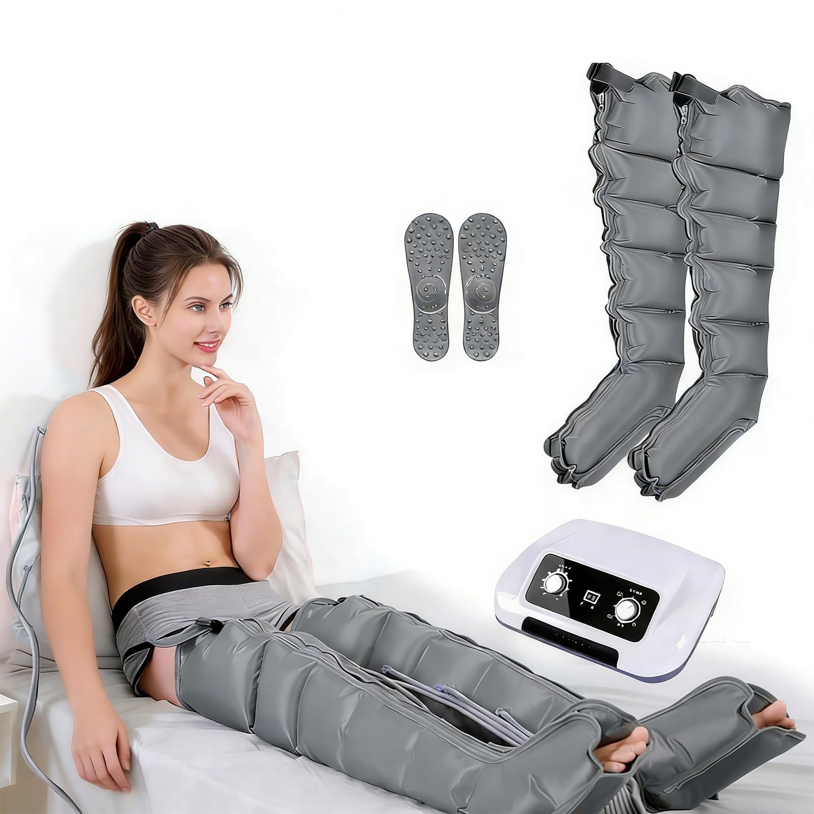 Máquina de Presoterapia Doméstica 6 y 8Cavidades︱Masajeador de Compresión de Aire para Eléctrico Presoterapia Pies︱Piernas︱Brazos y Zona Lumbar ︱Mejor Circulación (Paquetes Combinados Opcionales)