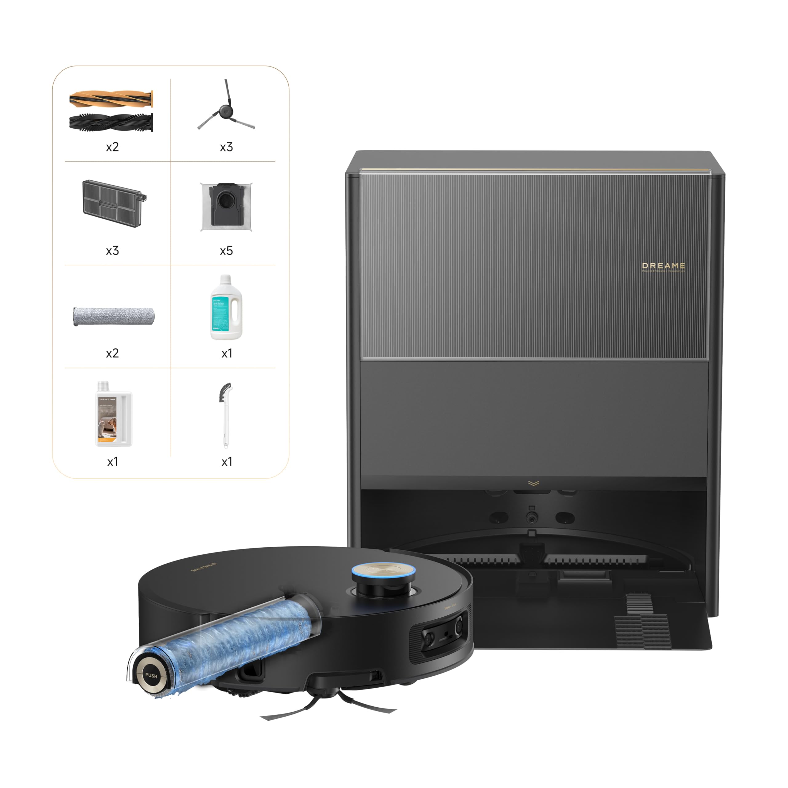 DREAME Aqua10 Ultra Roller Complete Robot Vacuum and Mop &amp; 30,000Pa Suction, Self-Cleaning Dock &amp; Extending Roller Mop, Heat-Washes &amp; Dries, Carpet Protection, AI Camera &amp; LiDAR Avoidance Tech (Black)