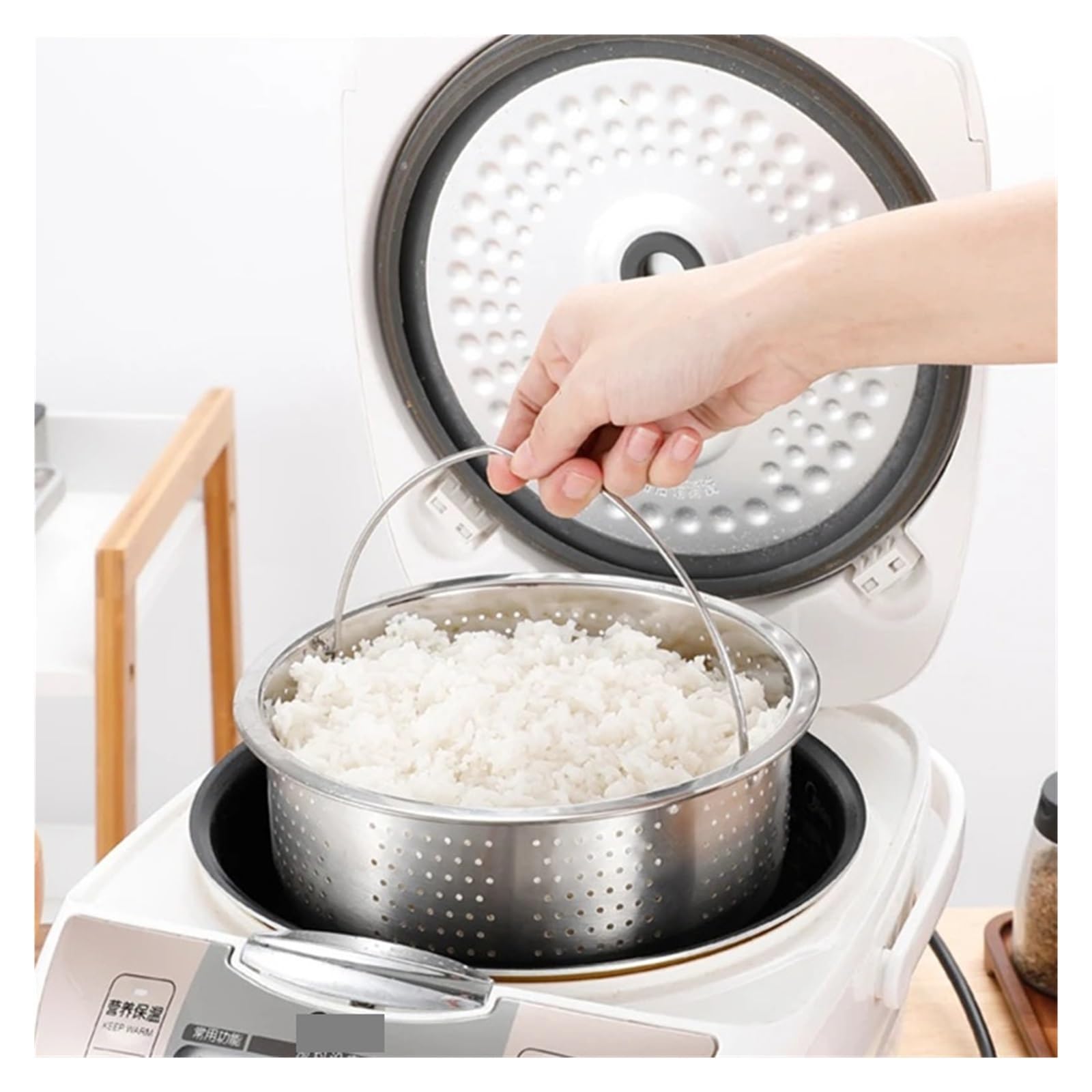 Cesta de vapor acero inoxidable con mango silicona for olla a presión arrocera, rejilla, escurridor, utensilios cocina Cesta de vapor inox(22cm)