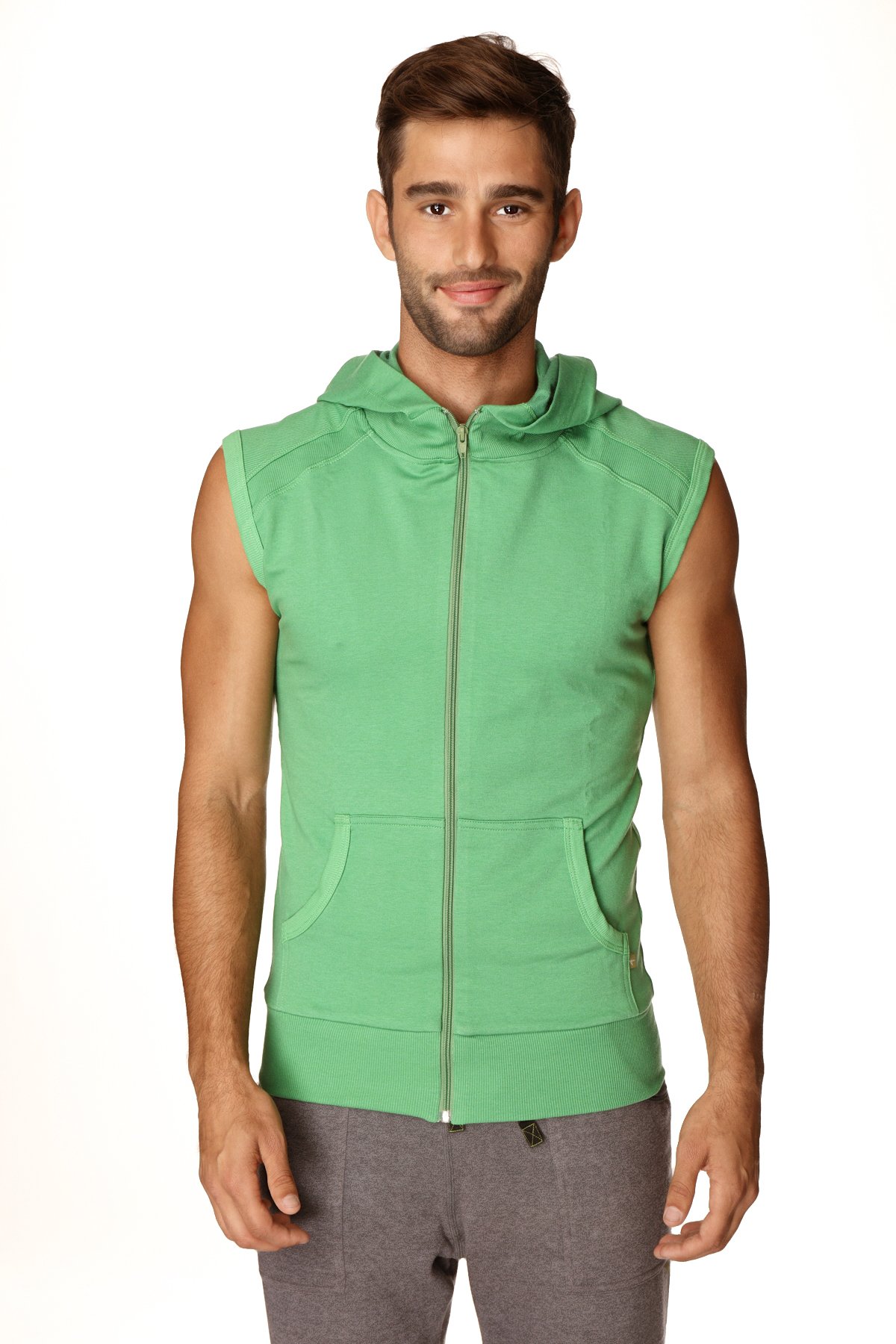 4-rth Men's Sleeveless Yoga & Gym Resort Hoodie Modal French Terry Made in America Stretch European style Fit