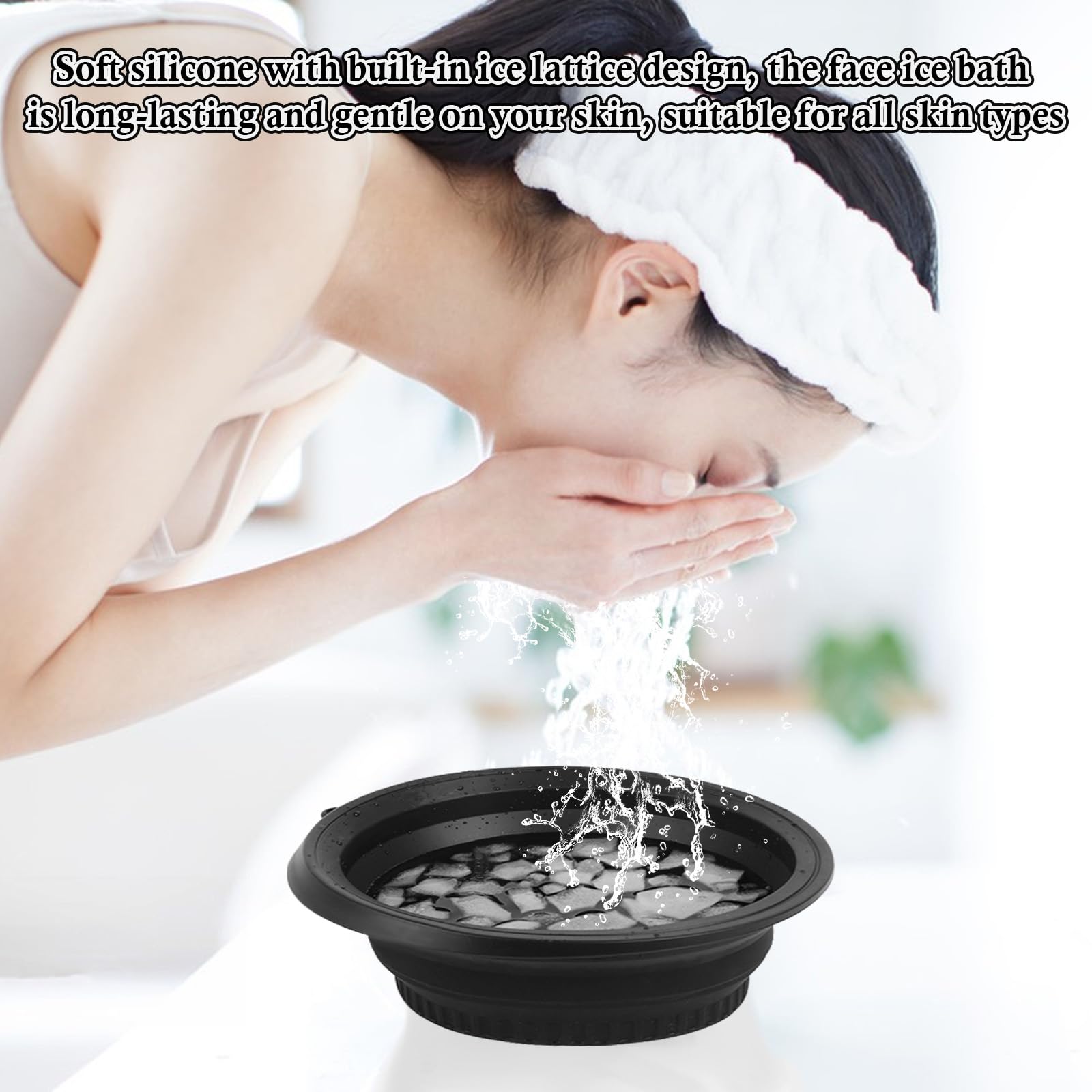 Ice Face - Ciotola pieghevole in silicone con vano per cubetti di ghiaccio integrato, ciotola portatile, decongestionante e lenitiva la pelle (rosa