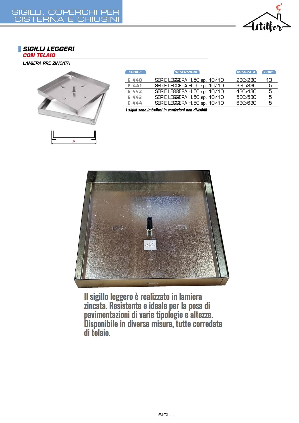 Tapa de registro sellada galvanizada 63x63x5 cm LIGERO 10/10