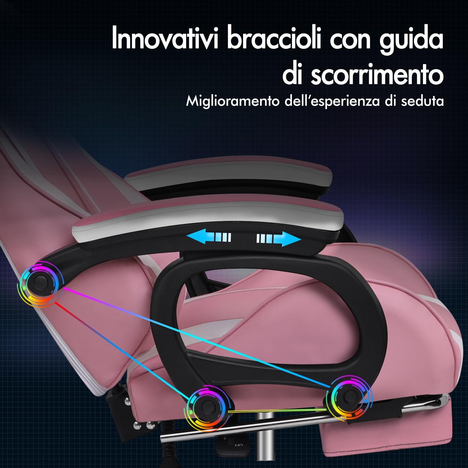 ALFORDSON Sedia da Gaming, Sedile Gamer con Supporto Lombare Massaggiante, Sedia da gioco Ergonomica Girevole con Poggiatesta, Regolabile in Altezza, Pelle PU, Rosa