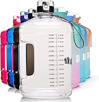 SLUXKE 1 Gallon 128oz Water Bottle with Handle - Leakproof BPA-Free Motivational Time Marker Wide Mouth for Fitness Hydration