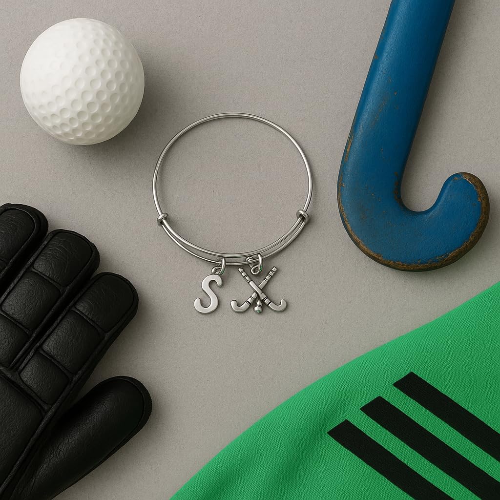 Personalized Field Hockey Charm Bangle Bracelet with Letter Charm, Field Hockey Jewelry, Gift for Field Hockey Playersld Hockey Players - Image 6