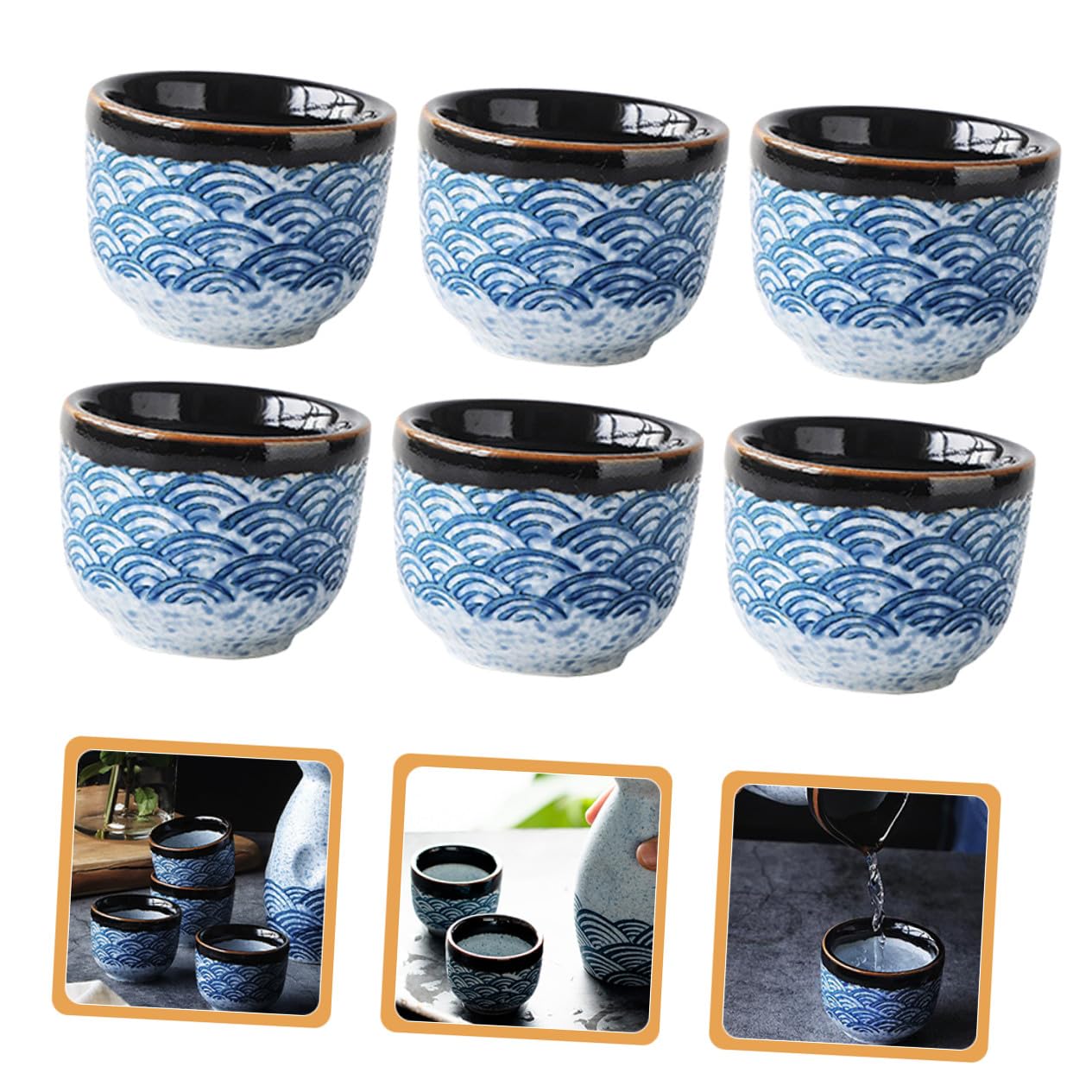 Lot de 6 Tasses à Thé Japonaises en Céramique au Design Simple et Rond, Multi-fonctionnelles et Sûres, Maison Bureau