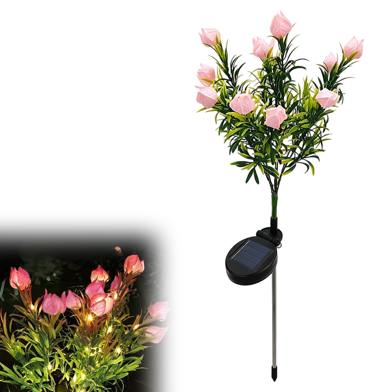 Pangboer E Floral Stak Lamp With Solar Powered Led Branches, Garden Decor For Balconies, Fences, Yards And Patios Solar Floral Yard Light Flower Walkway Lamp Patio Border Decor Garden Stak Fenc Led