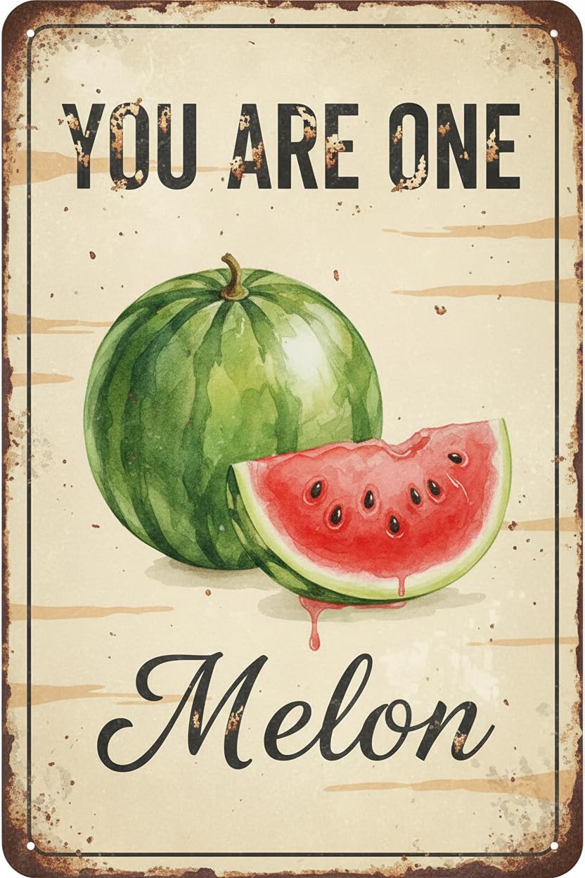 Metal Sign Watermelon Melon Funny Fruits Retro Vintage Tin Metal Sign Home Decor 8x12 Wall Decor 8x12Inch Wall Decoration Metal Wall Signs Aluminum Plates Printed