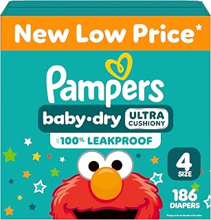Pampers Diapers Size 4, 186 Count - Baby Dry Disposable Baby Diapers, One Month Supply