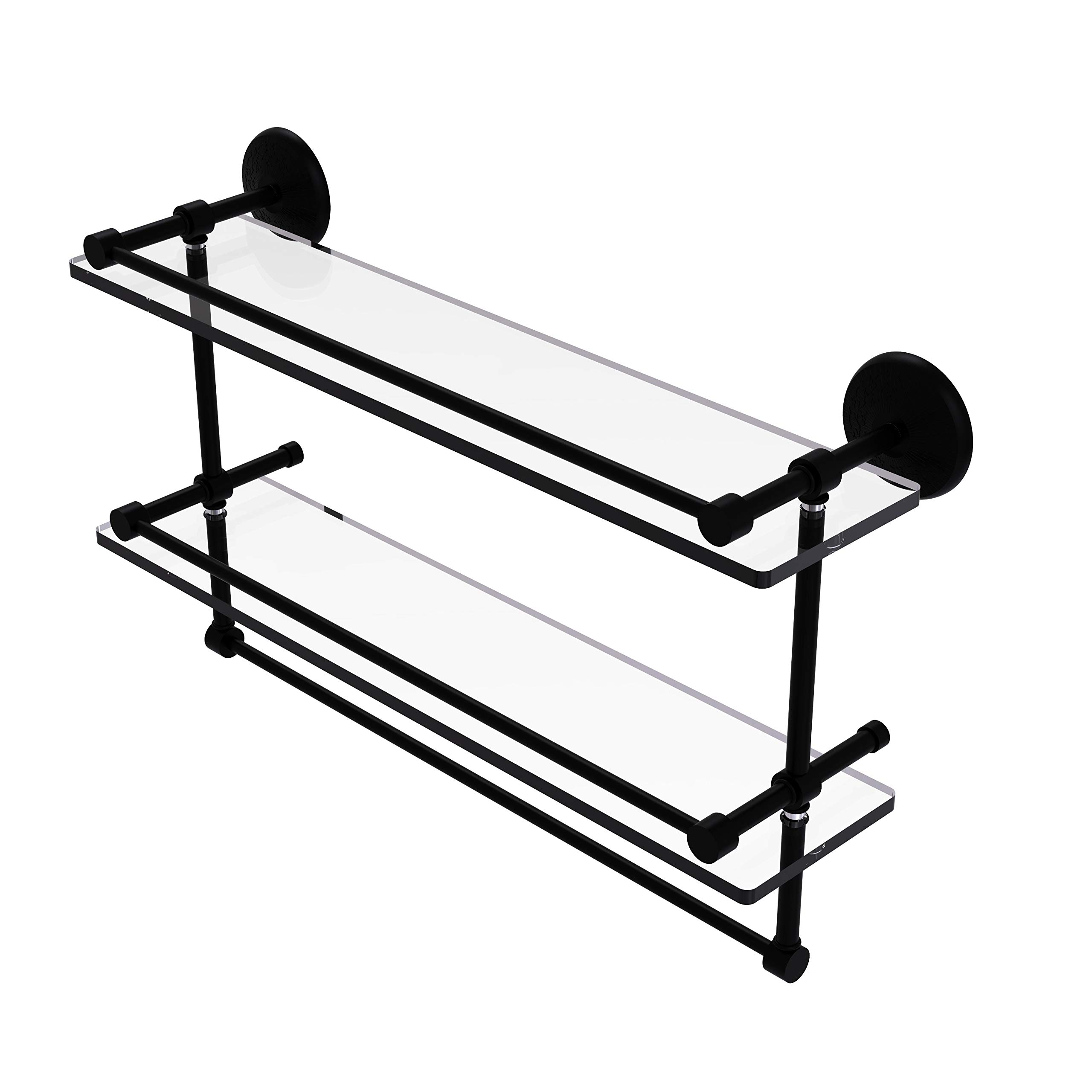 allied brass mc-2tb/22-gal-bkm mc 2 tb gal inch gallery double towel bar glass shelf, 22 inch, matte black