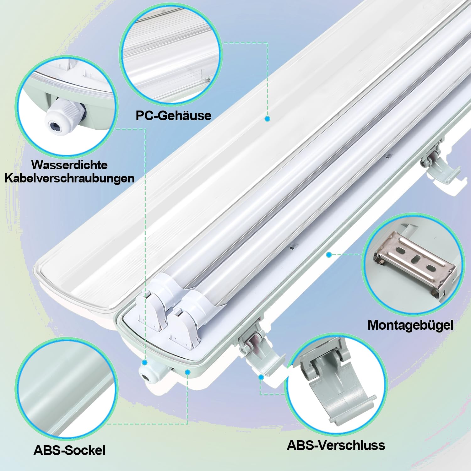 Daromigo LED Feuchtraumleuchte Wannenleuchte 150cm, 2x24W 4800LM Neutralweiß 4500K, IP65, 6 Stück