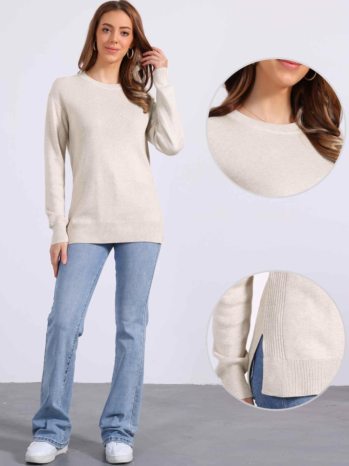 Allegra K Pullover Sweaters for Women Long Sleeve Classic Crew Neck Ribbed Knit Sweater Tops Casual Fall Fashion 2025 - Image 4