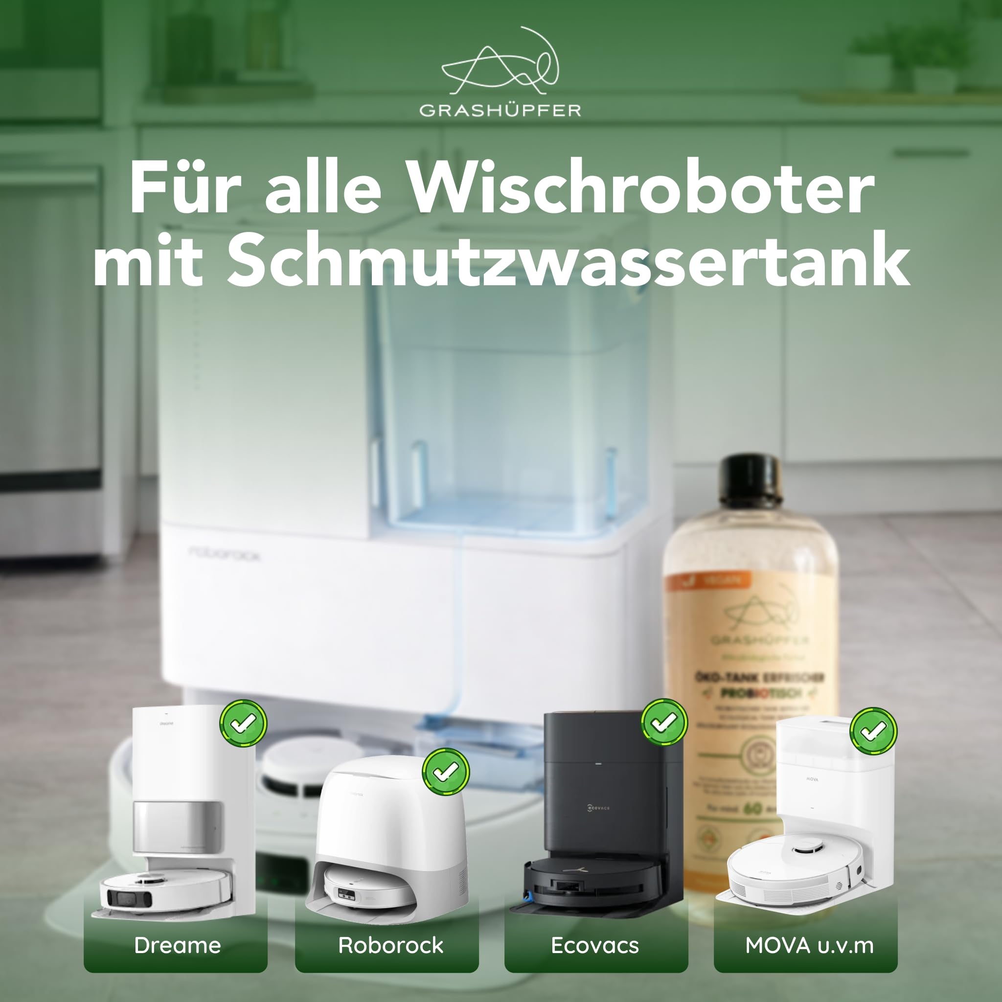 GRASHÜPFER® Deodorante ecologico per serbatoi di acqua sporca robot [probiotico] – Elimina gli odori di muffa nel serbatoio dell'acqua sporca biologicamente [profumo Toscana] – 1000 ml
